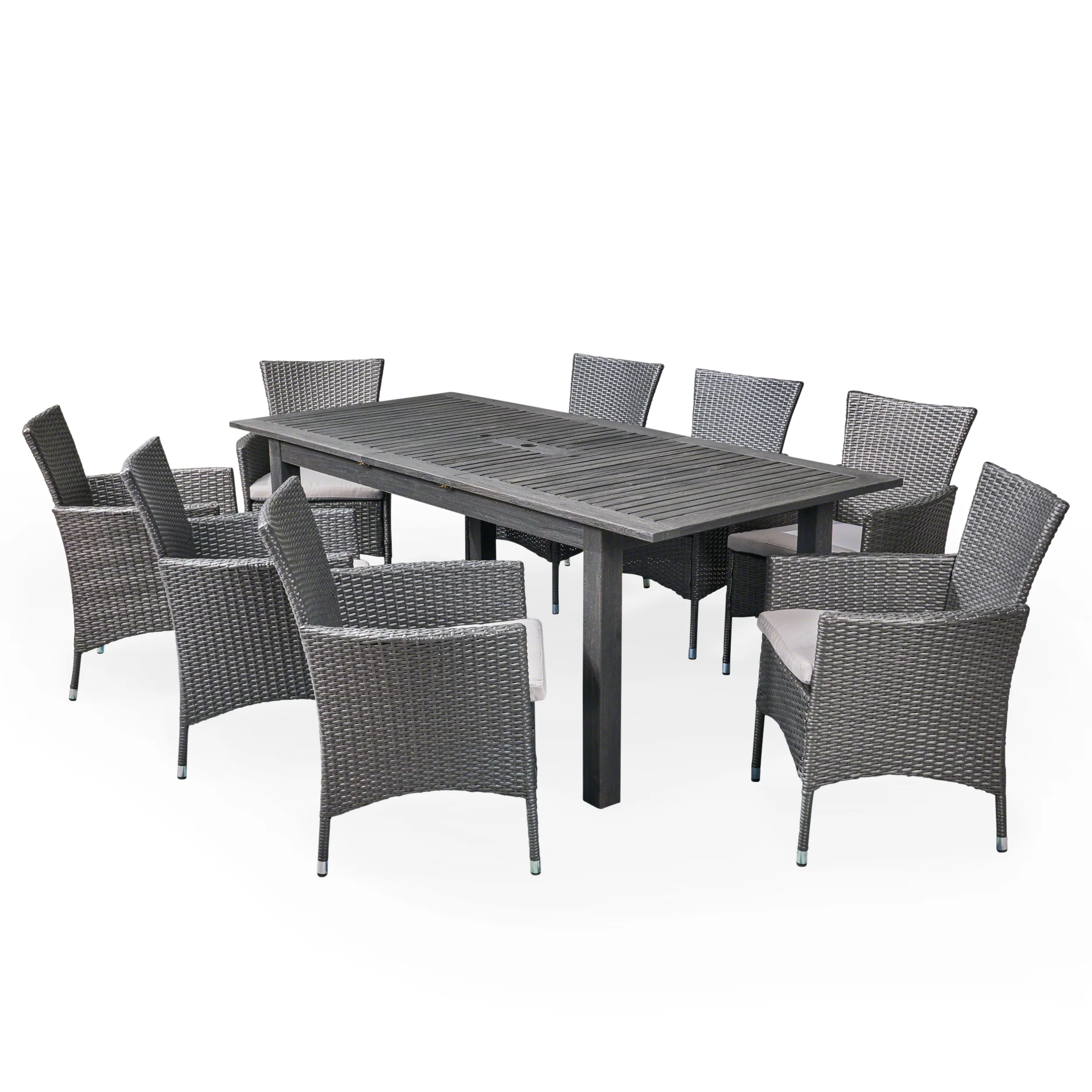 Saluda Outdoor Wood and Wicker Expandable Dining Set - furnishings