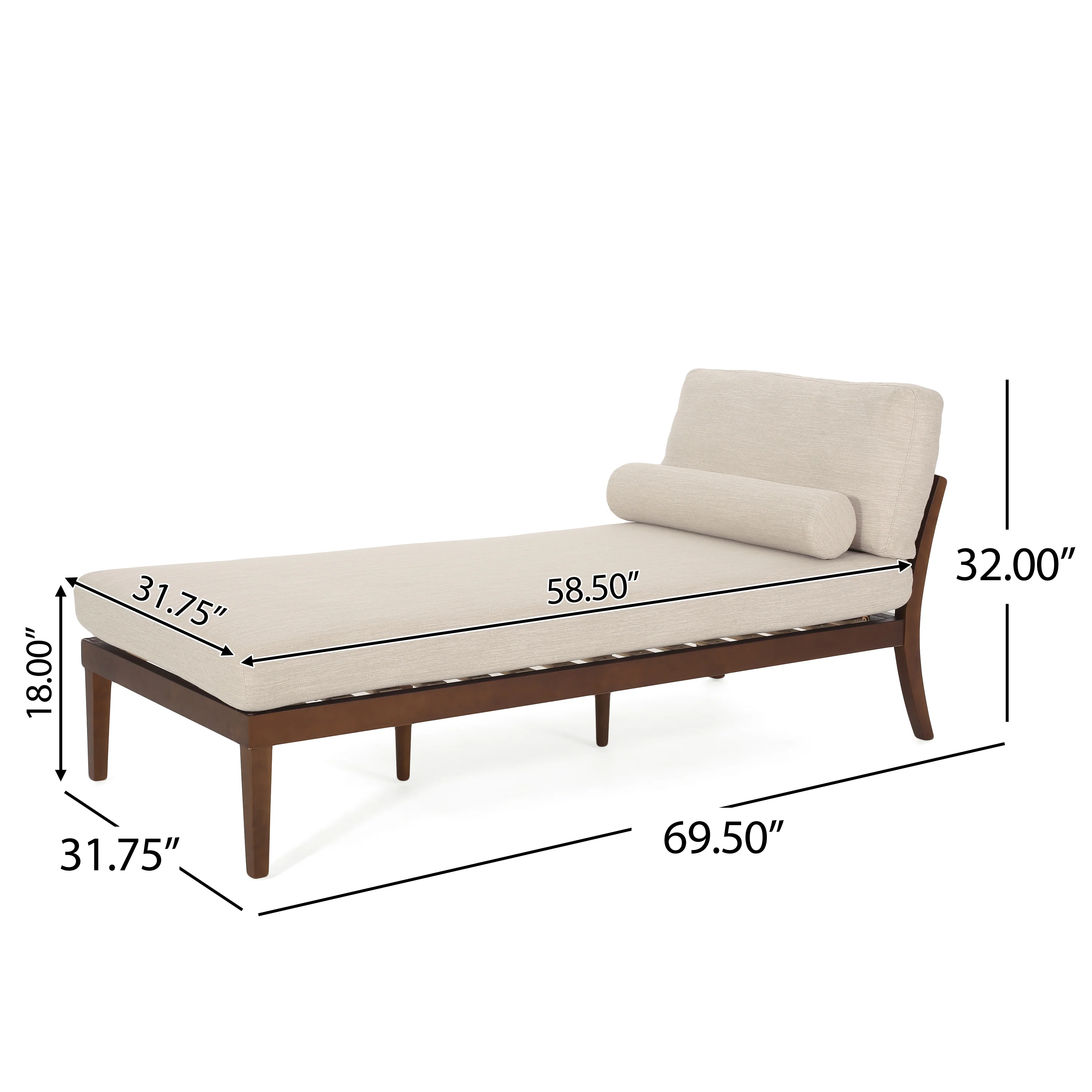 Lochmere Mid Century Modern Fabric Chaise Lounge with Bolster Pillow - furnishings