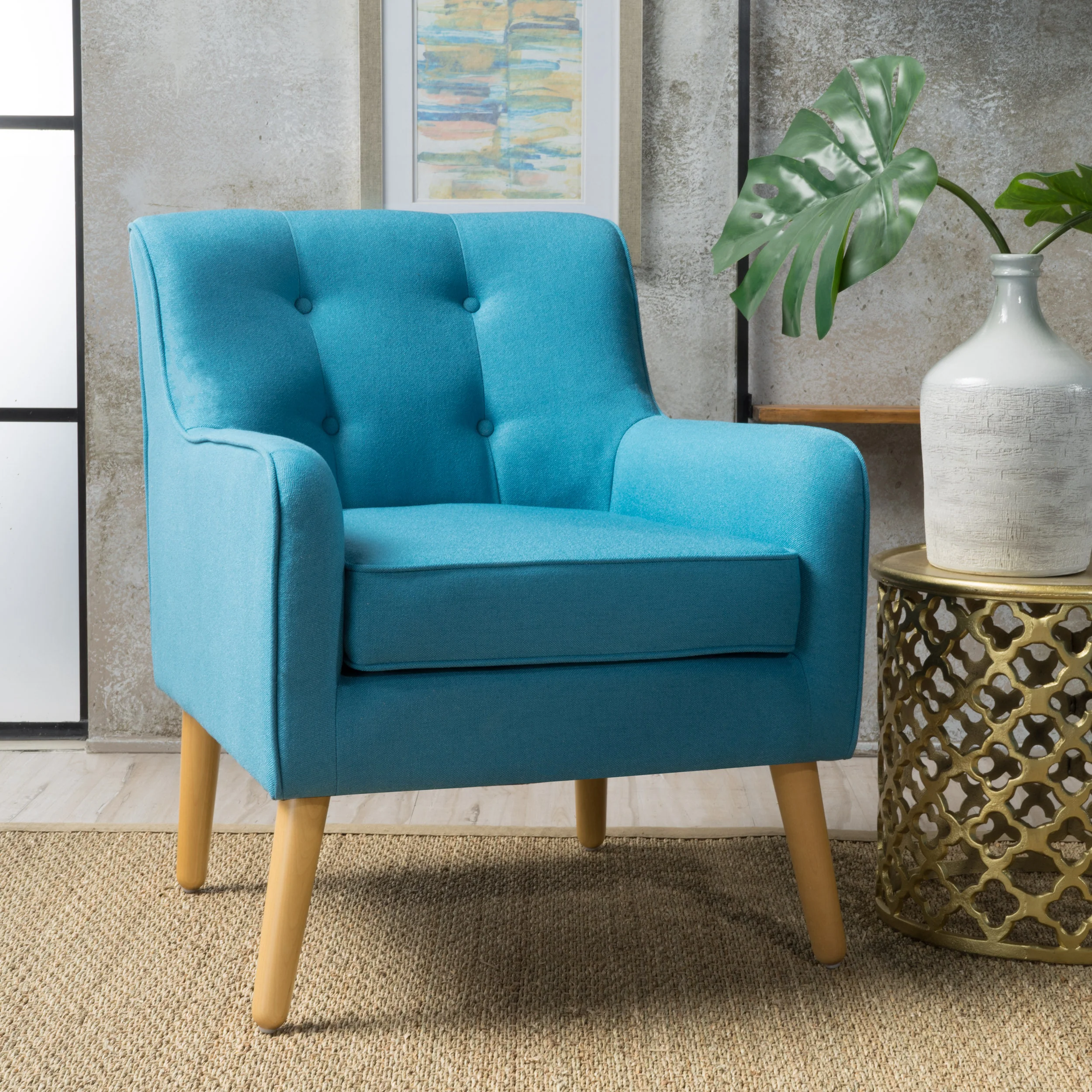 Fontinella Mid Century Tufted Back Fabric Arm Chair - furnishings