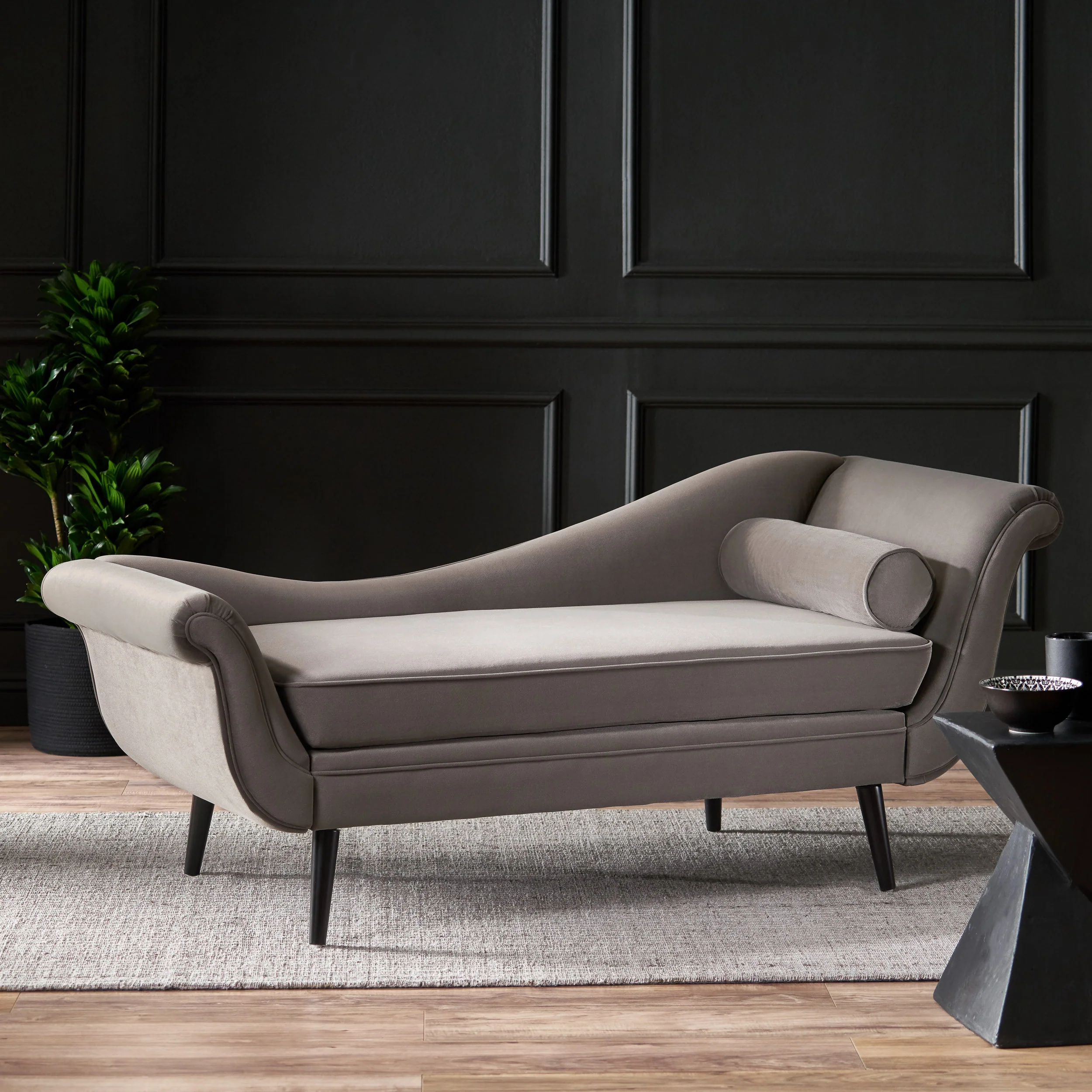 Jakyrah Contemporary Velvet Chaise Lounge with Scroll Arms - furnishings