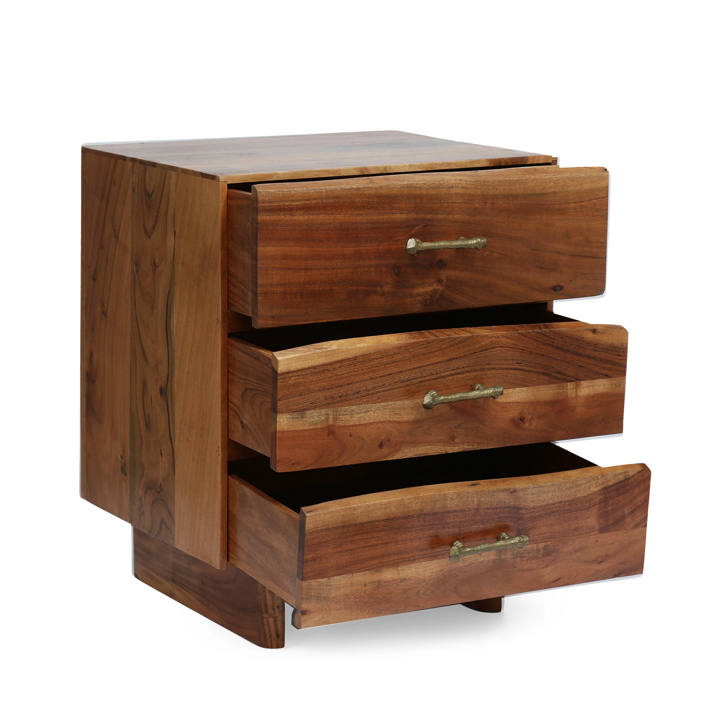 Tift Terrell Handcrafted Boho Acacia Wood 3 Drawer Nightstand, Set of 2 - furnishings