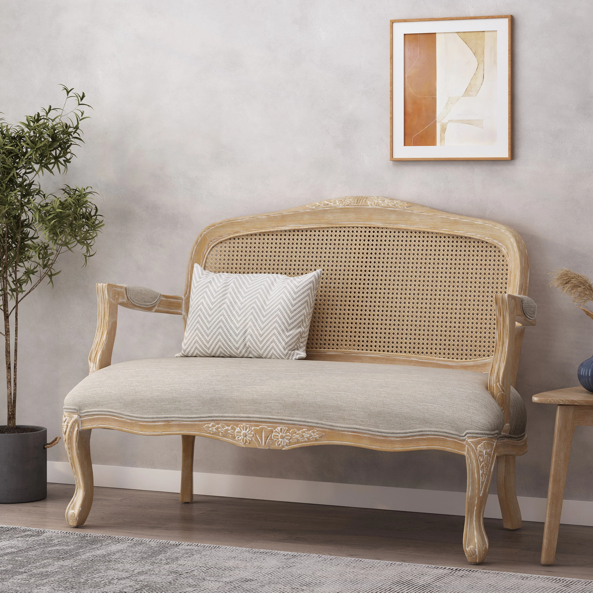 Wistar French Country Wood and Cane Loveseat - furnishings