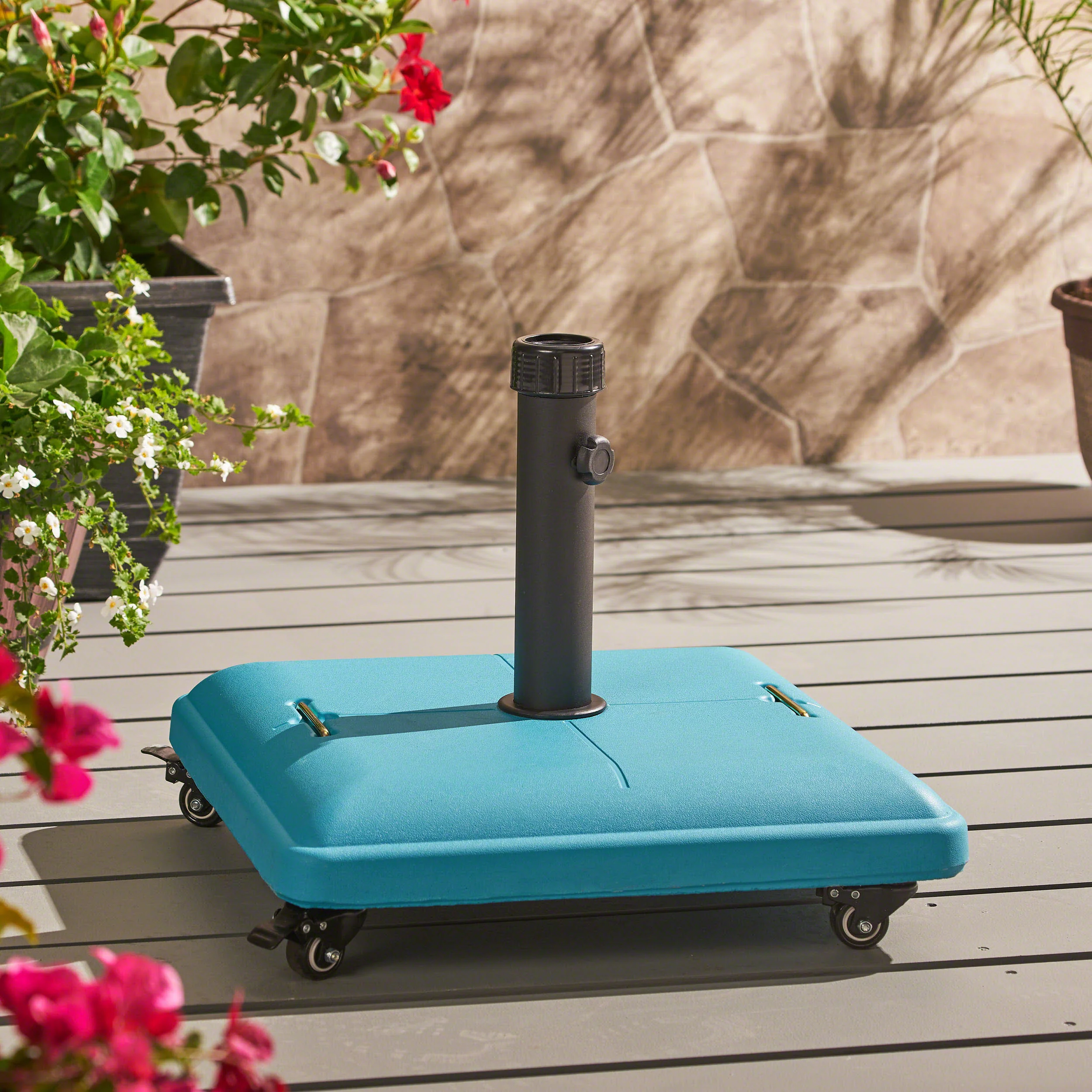 Louise Outdoor Concrete Square 80lb Umbrella Base with Steel Umbrella Holder - furnishings