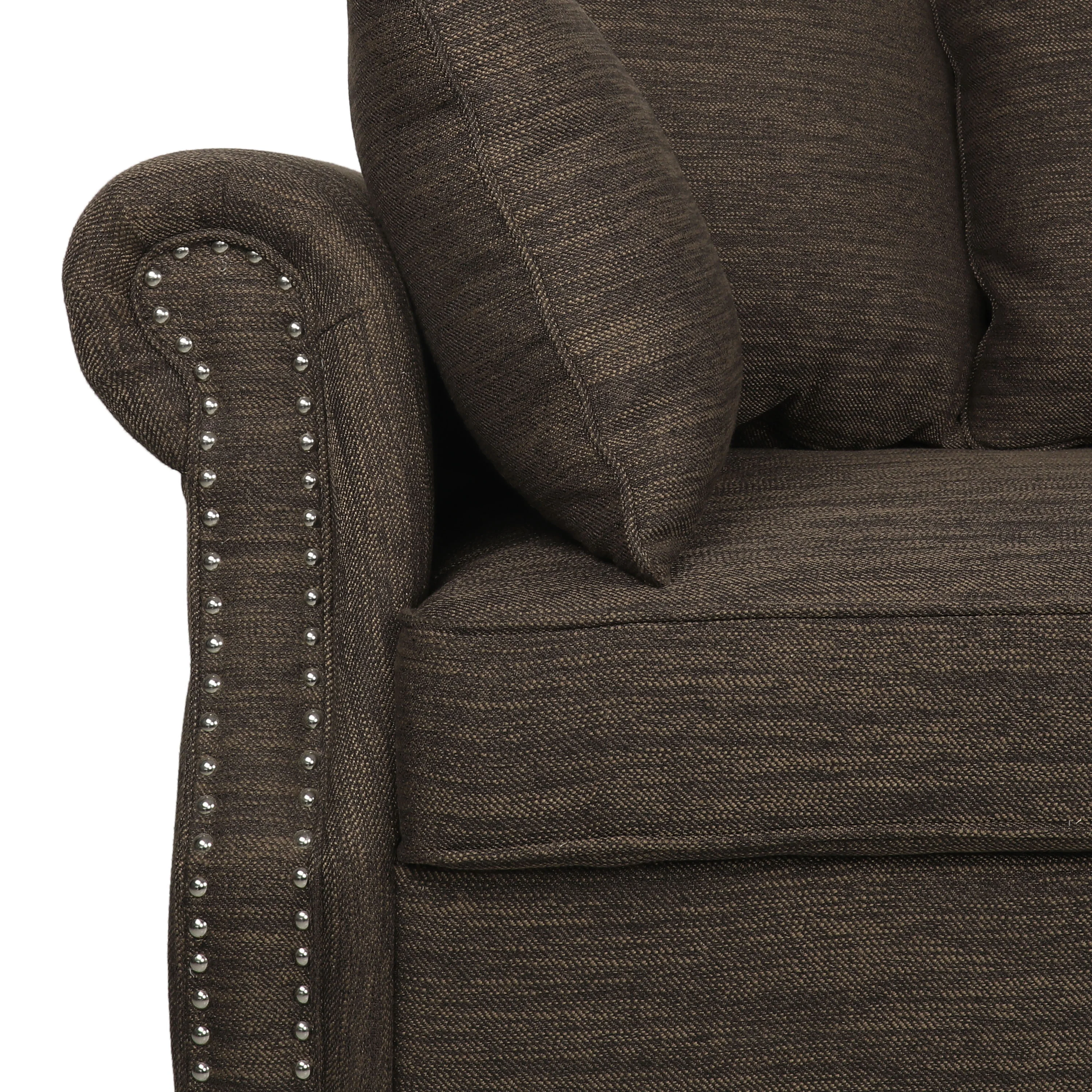 Bonny Contemporary Fabric Pillowback 3 Seater Sofa with Nailhead Trim - furnishings