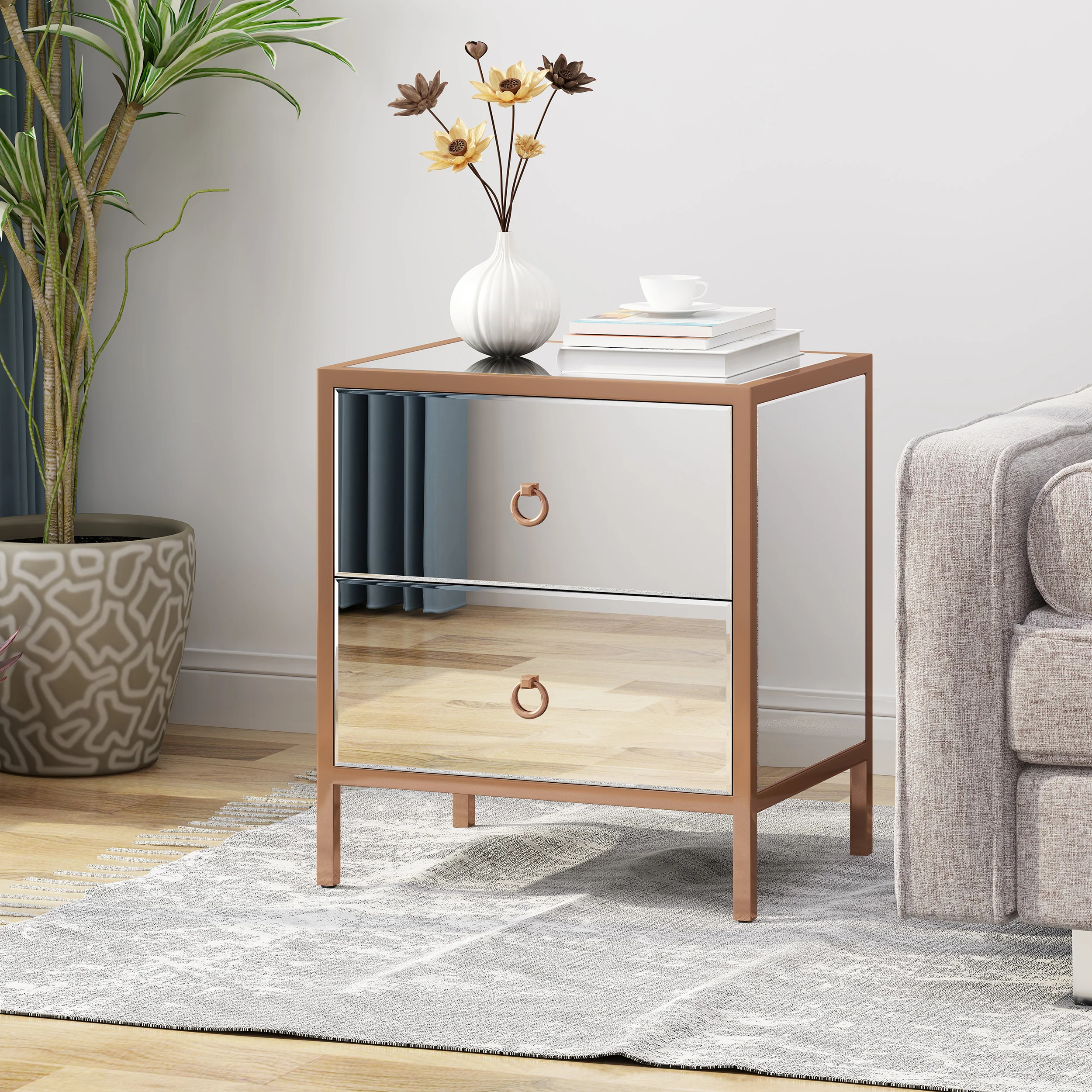 Renee Glam Mirrored 2 Drawer Cabinet - furnishings