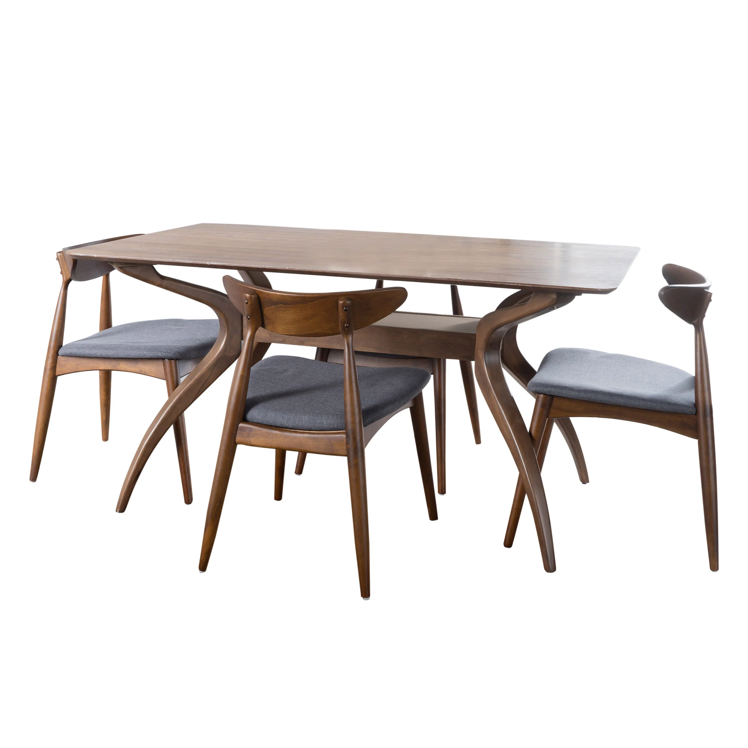 Issaic Mid-Century Modern 5-Piece Fabric Upholstered Dining Set w/ Wood Frame - furnishings