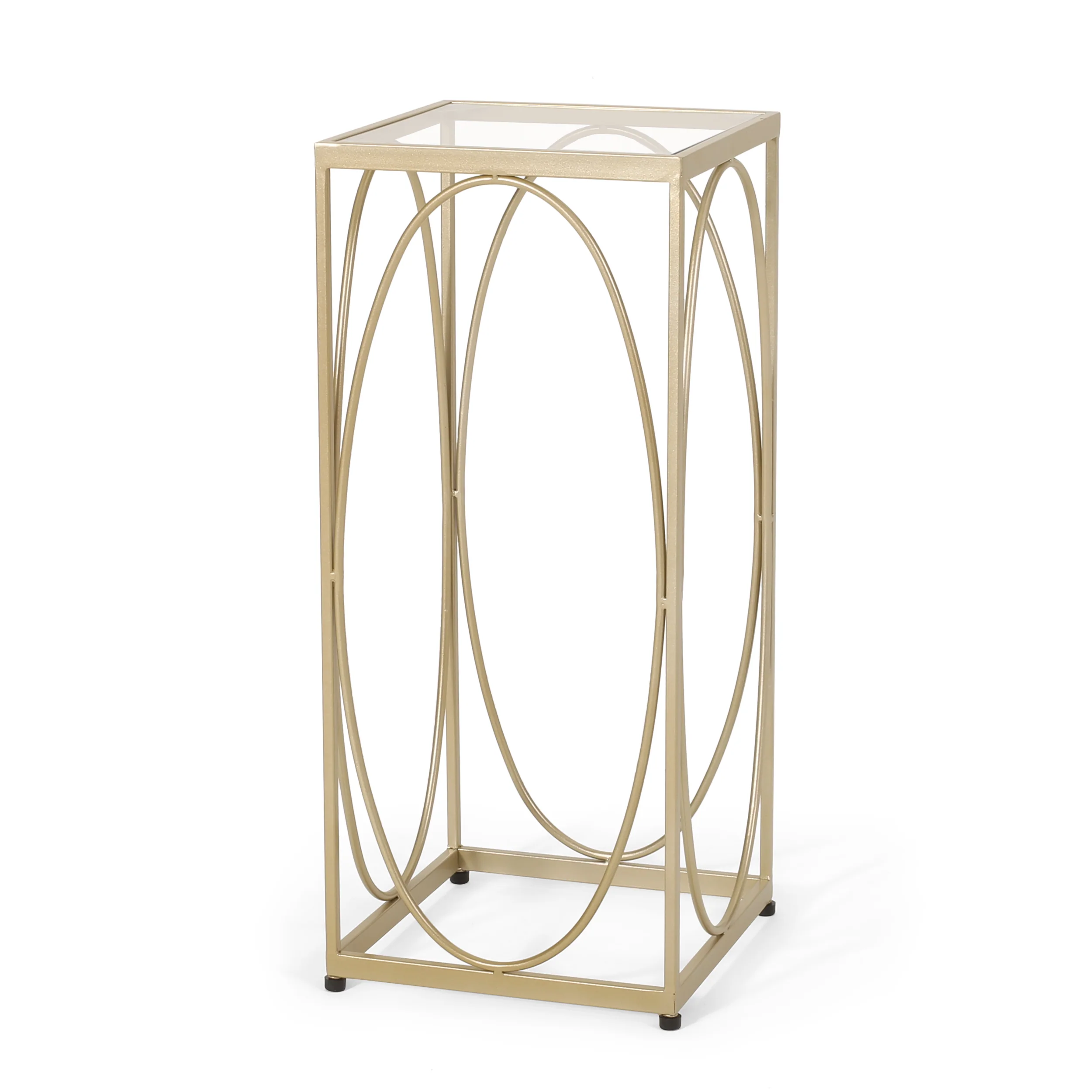 Feichko Modern Glam Glass Top End Table, Champagne Gold and Black - furnishings