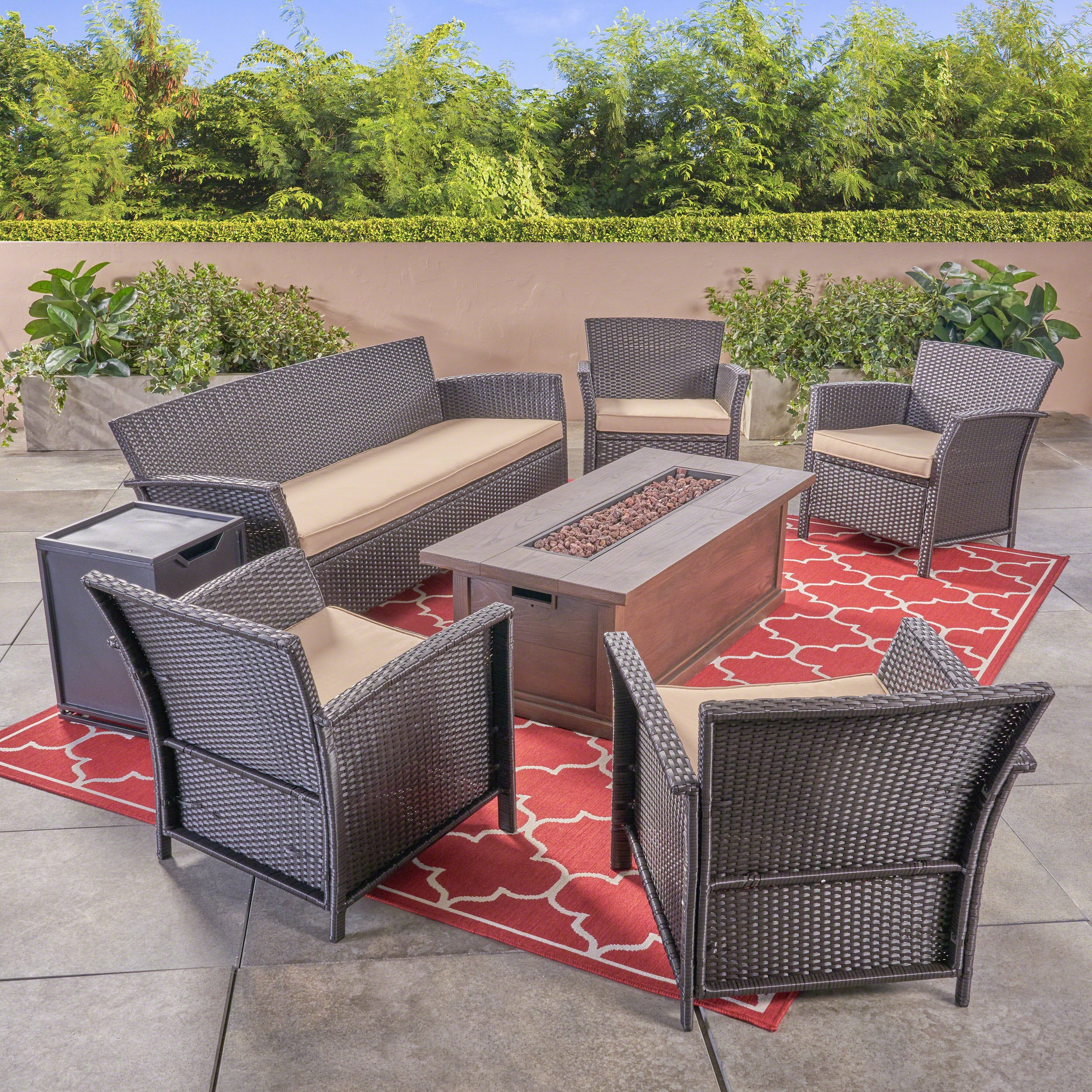 Mason Outdoor 4-Seater Wicker Chat Set with Fire Pit - furnishings
