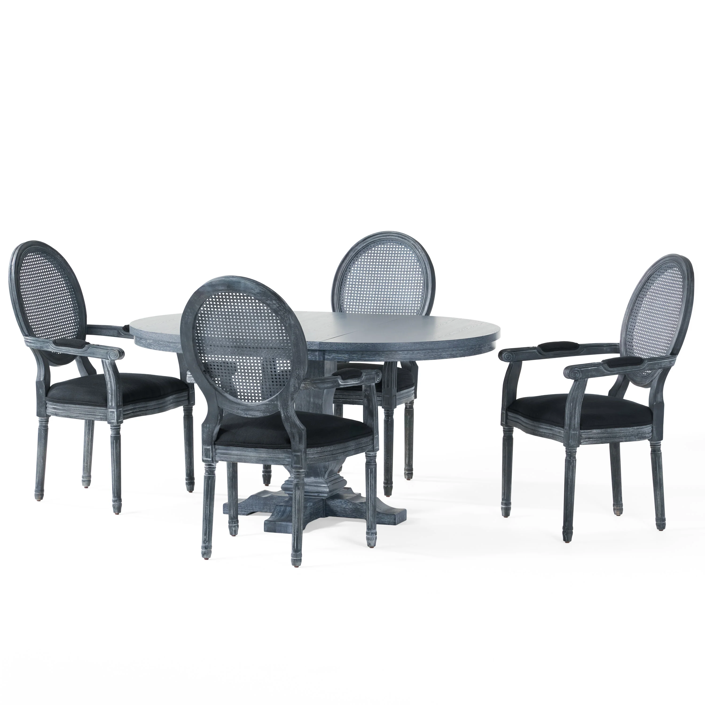 Ismay French Country Wood and Cane 5-Piece Expandable Oval Dining Set - furnishings