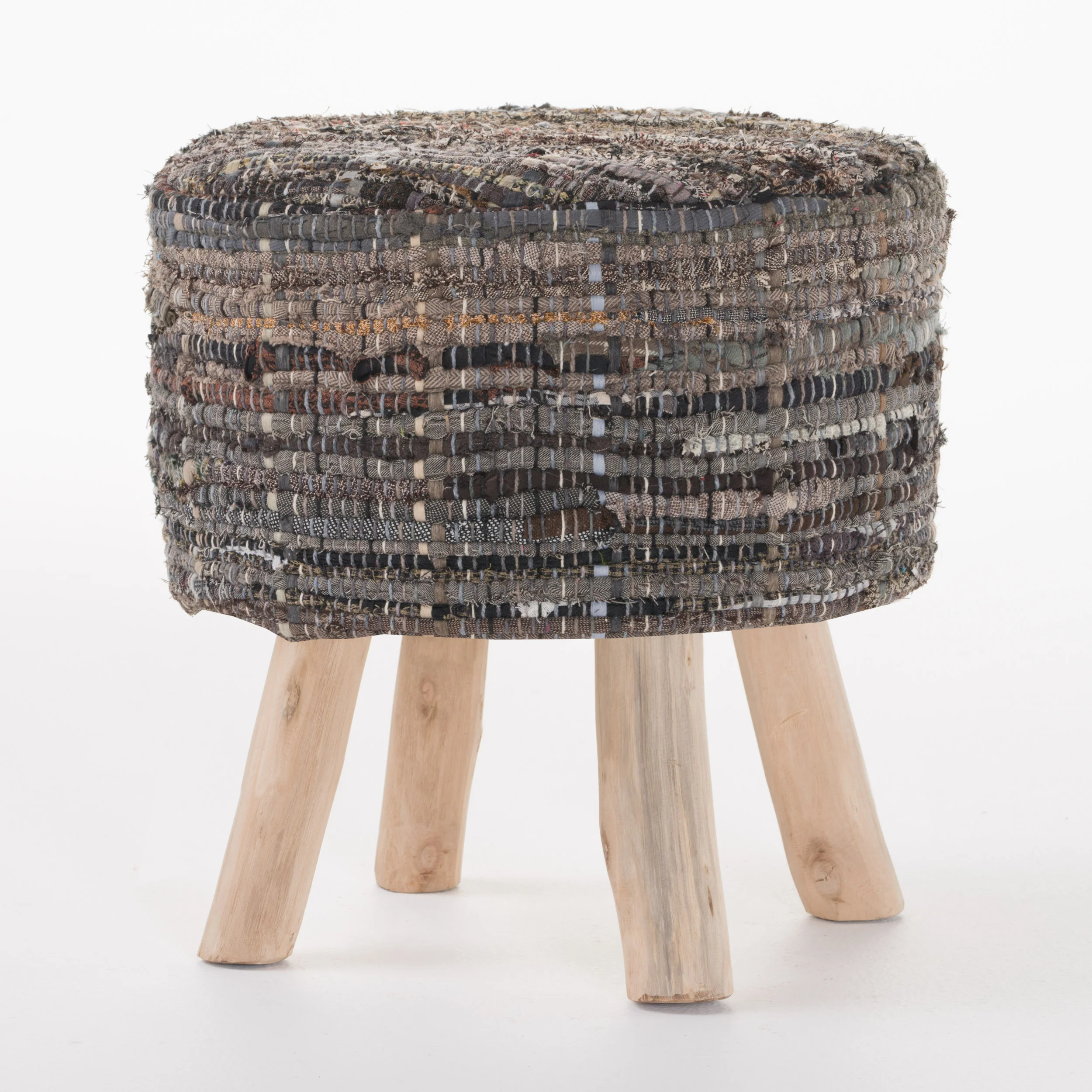 Harrison Handcrafted Boho Fabric Round Ottoman Stool - furnishings
