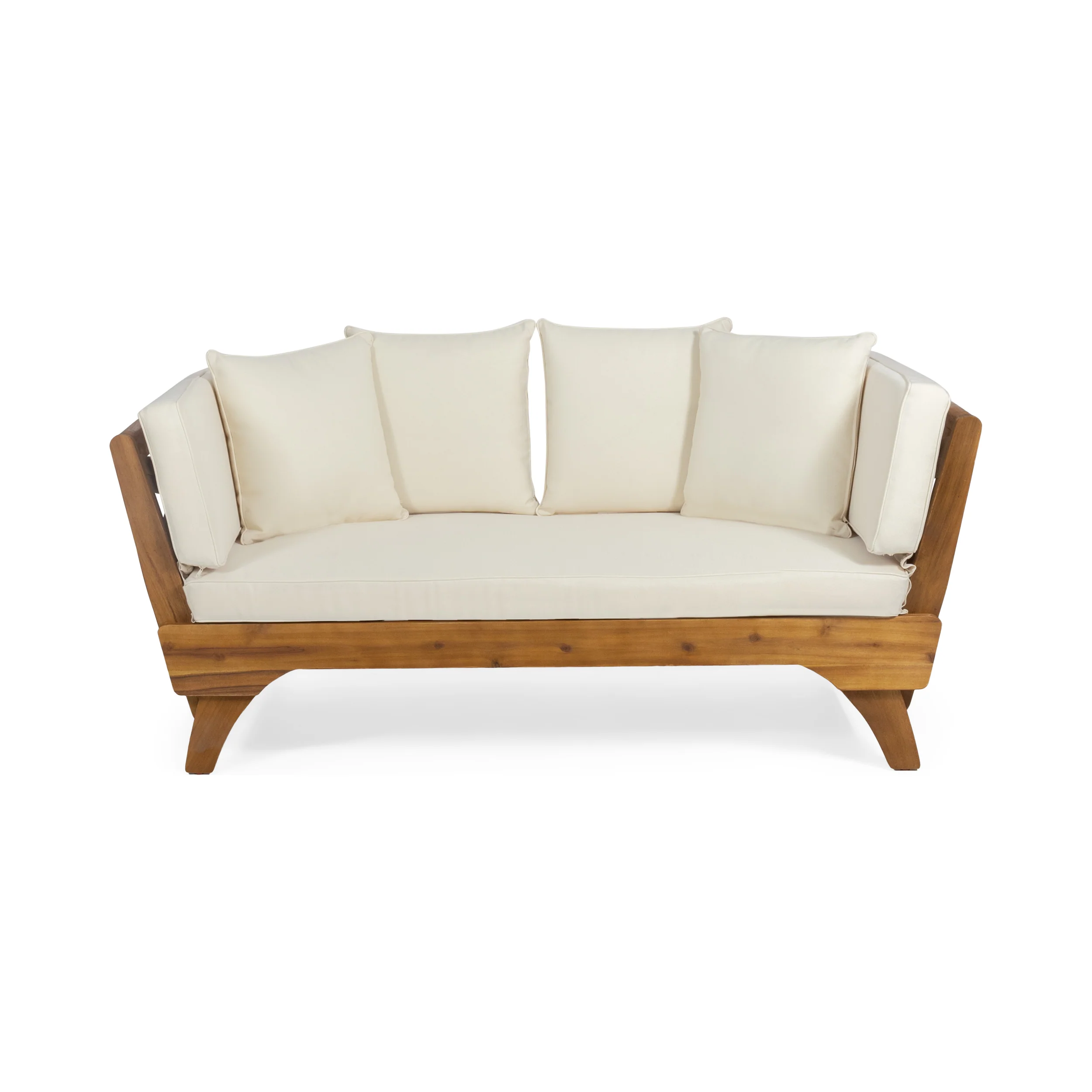 Oceanna Outdoor Acacia Wood and Rope Expandable Daybed with Cushions - furnishings