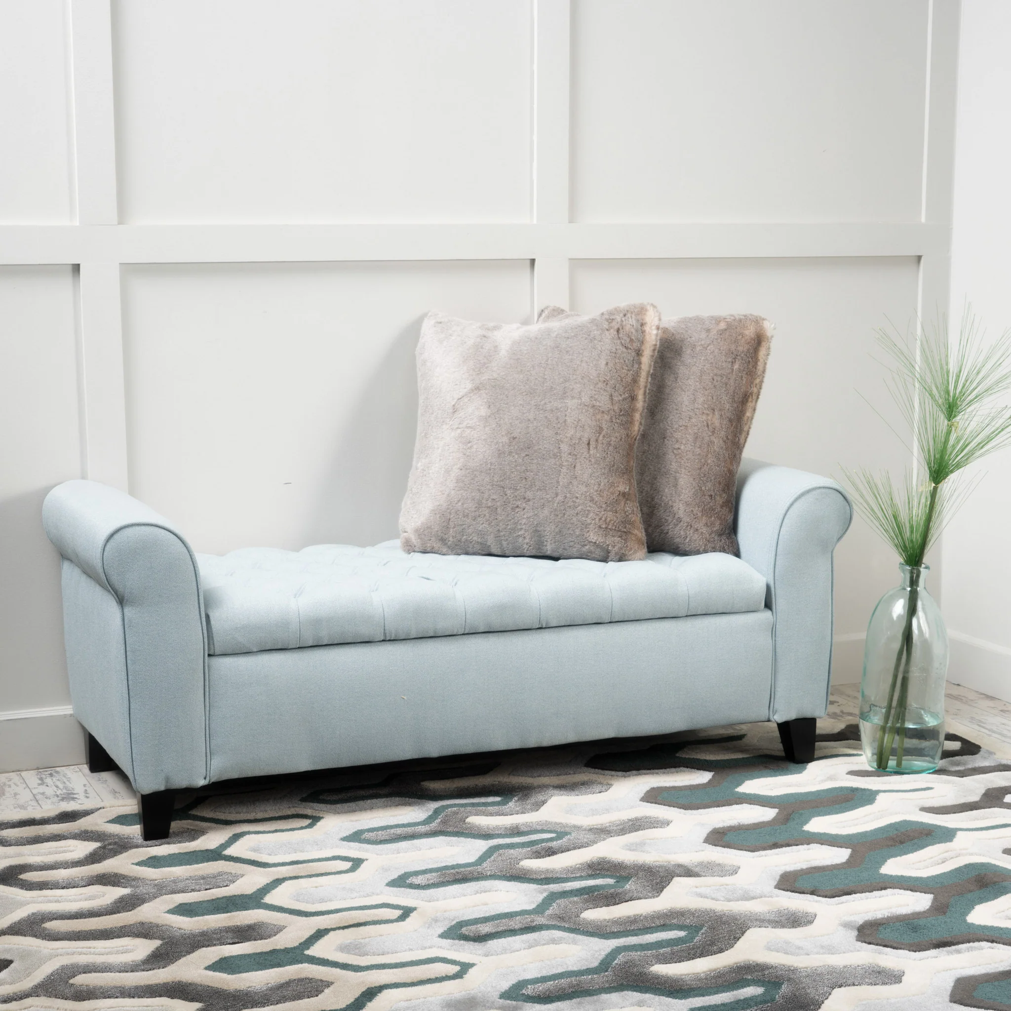 Charlemagne Rolled Arm Tufted Fabric Storage Ottoman Bench - furnishings