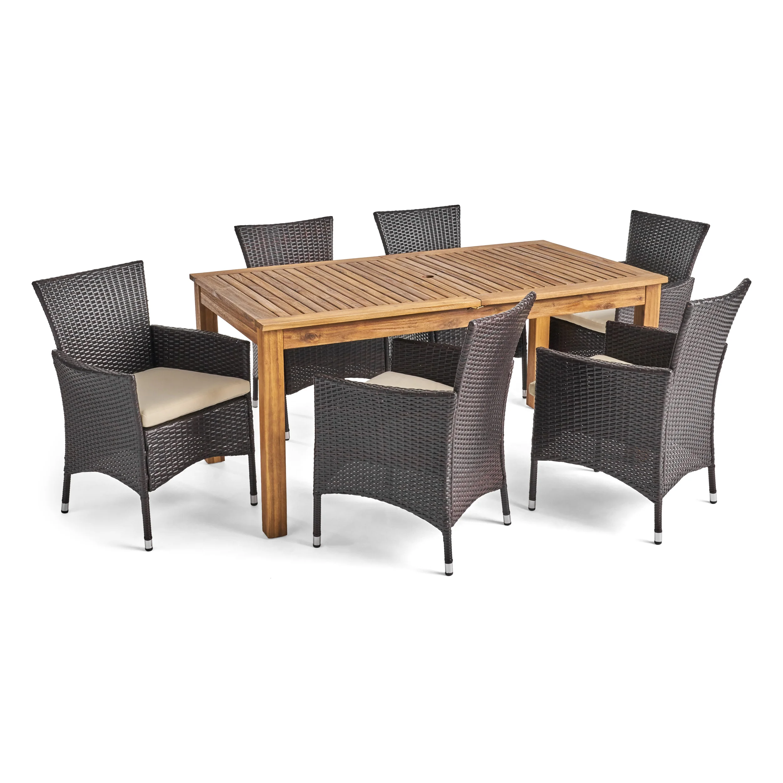Saluda Outdoor Wood and Wicker Expandable Dining Set - furnishings
