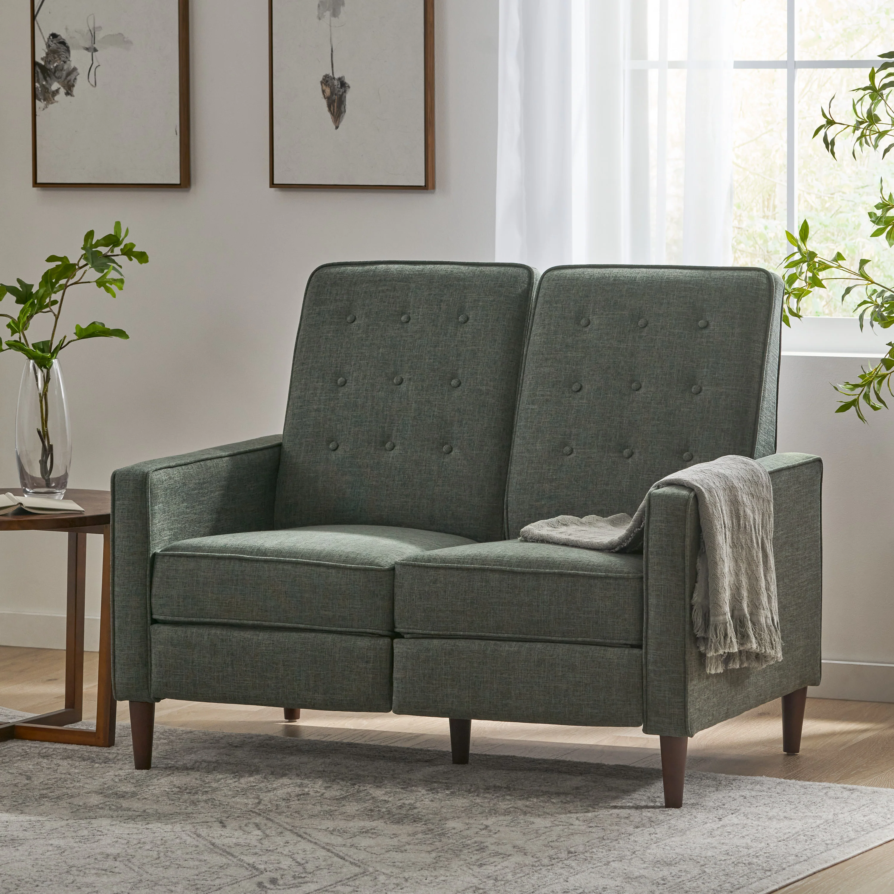 Manville Contemporary Tufted Loveseat Pushback Recliner - furnishings
