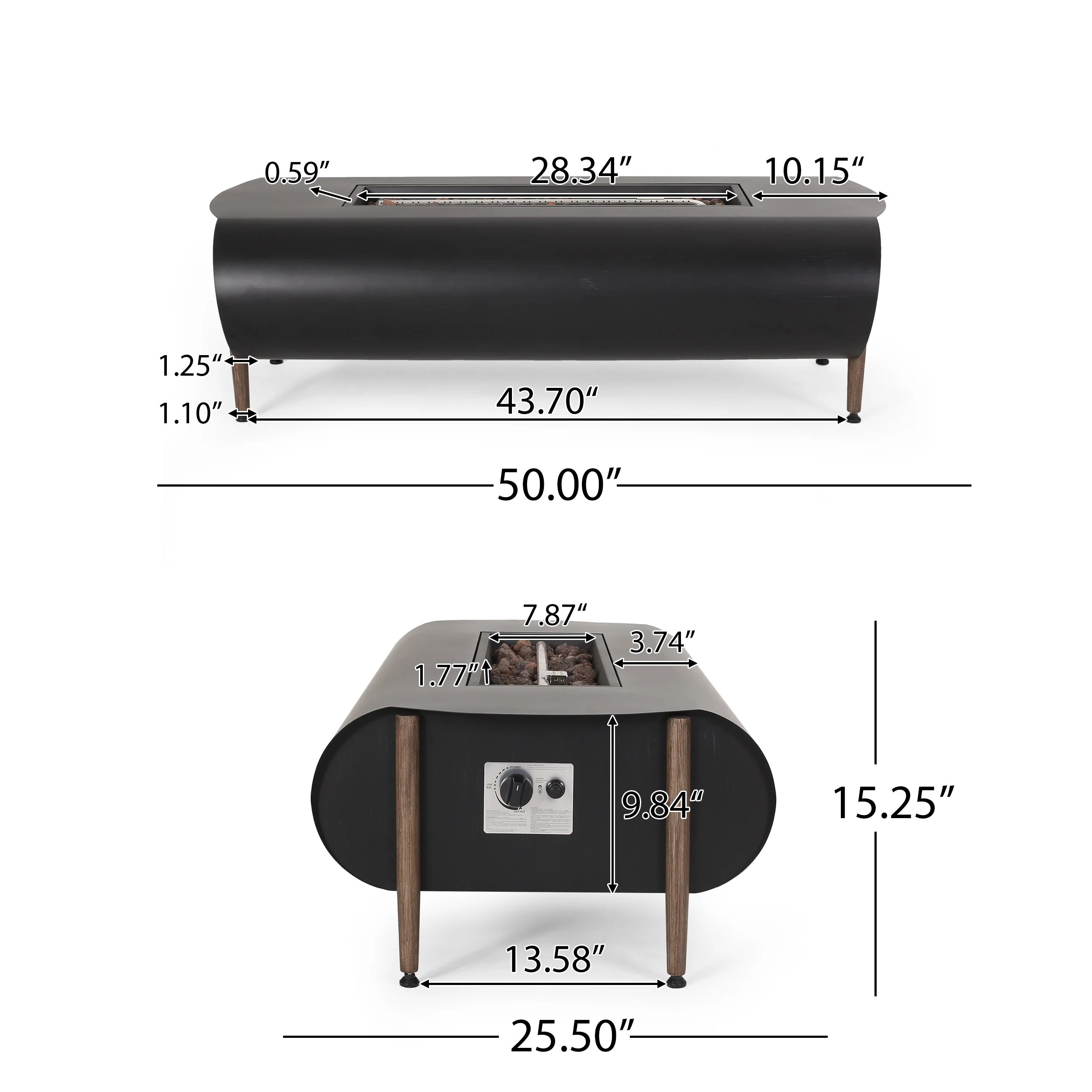 Riegel Outdoor 50000 BTU Rectangular Fire Pit with Tank Holder, Dark Gray - furnishings