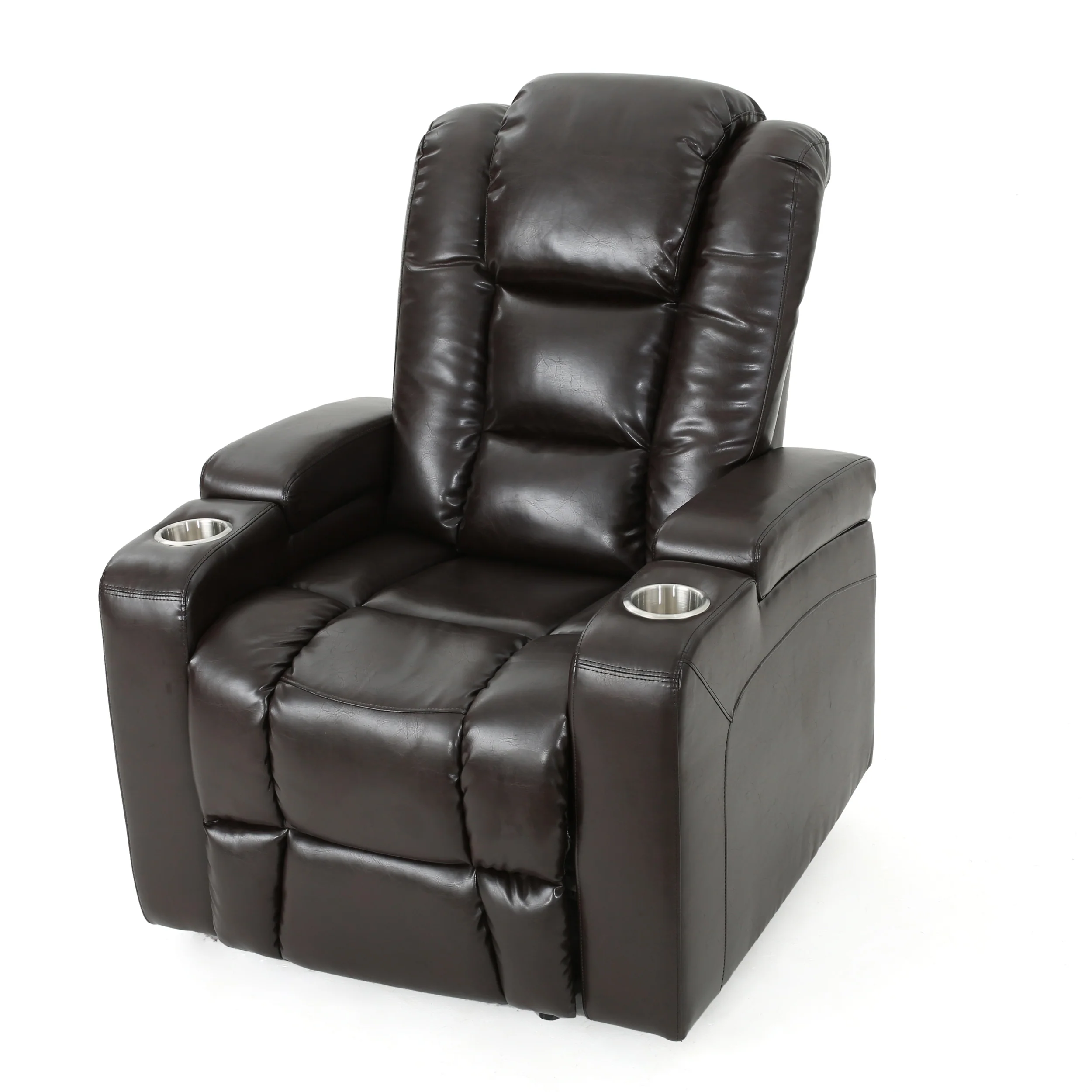Everette Brown Leather Power Recliner With Storage, Cup Holder, and USB Charger - furnishings