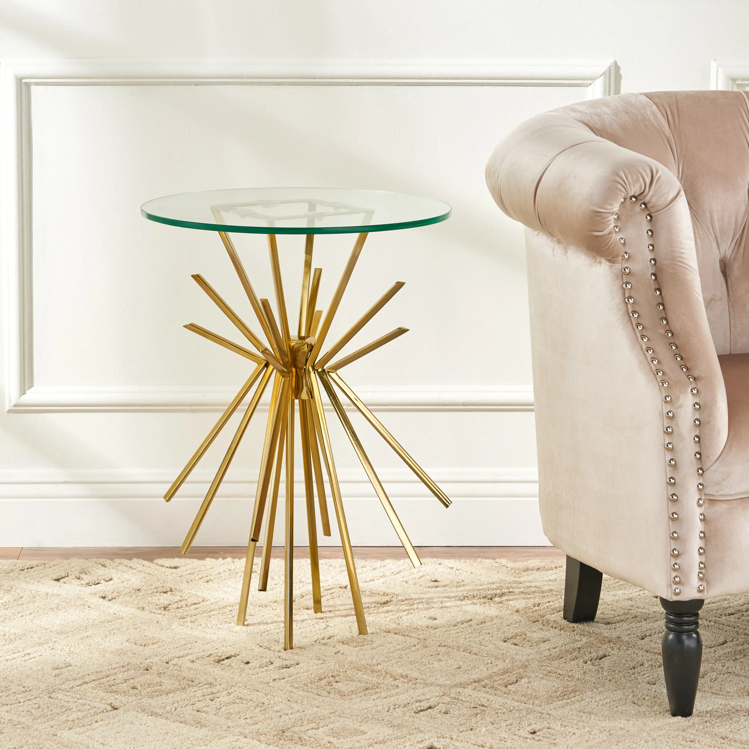 Martha Modern Glam Sunburst Accent Table with Tempered Glass Top - furnishings
