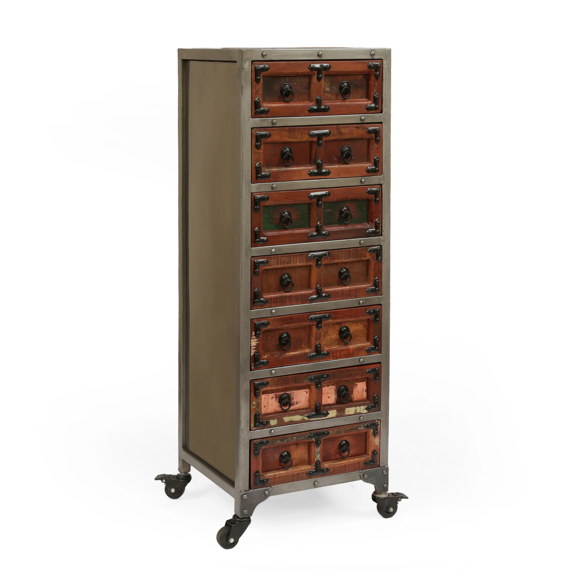 Pausch Handcrafted Boho Wooden 7 Drawer Chest, Natural and Raw Gray - furnishings