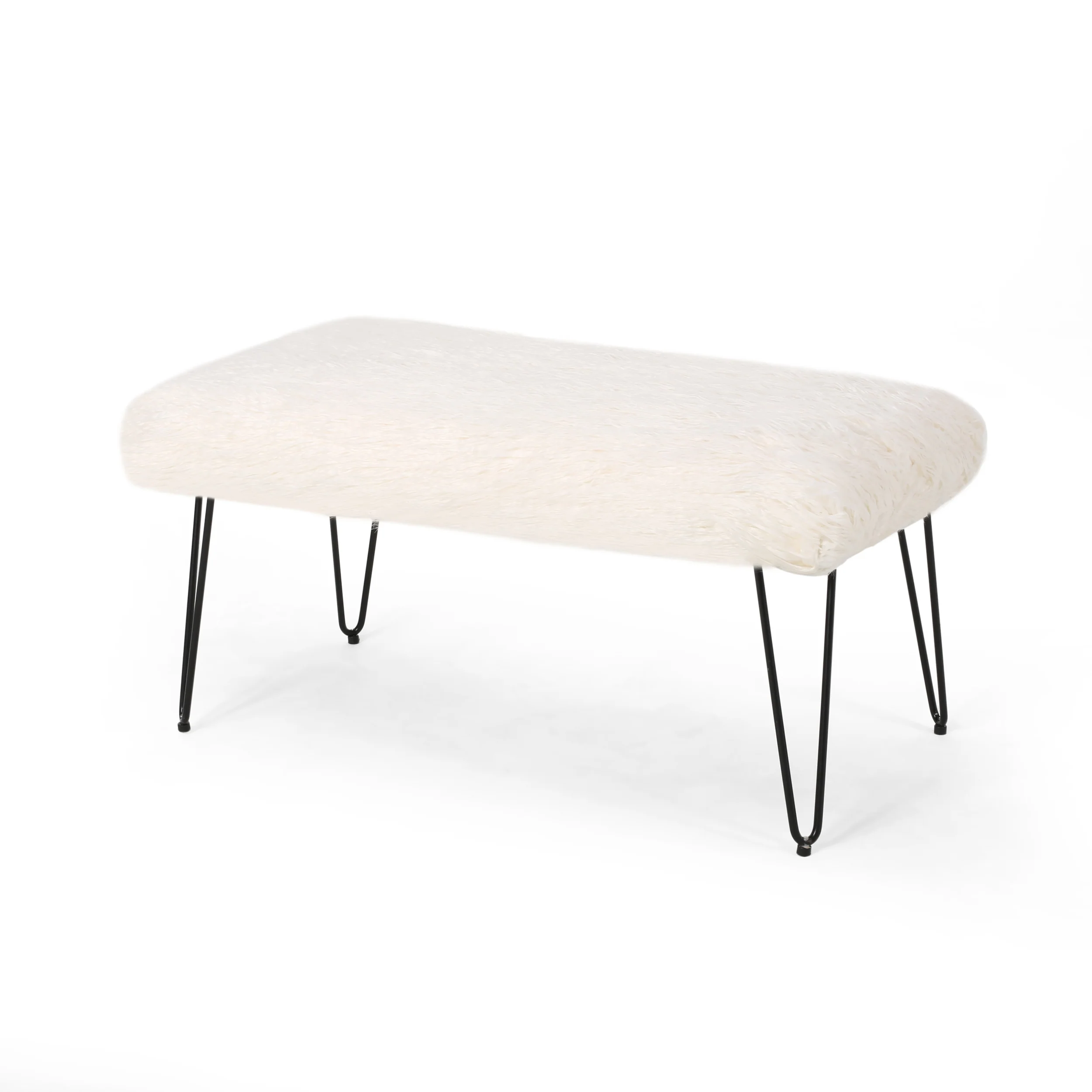 Louise Faux Fur Bench with Hairpin Legs - furnishings