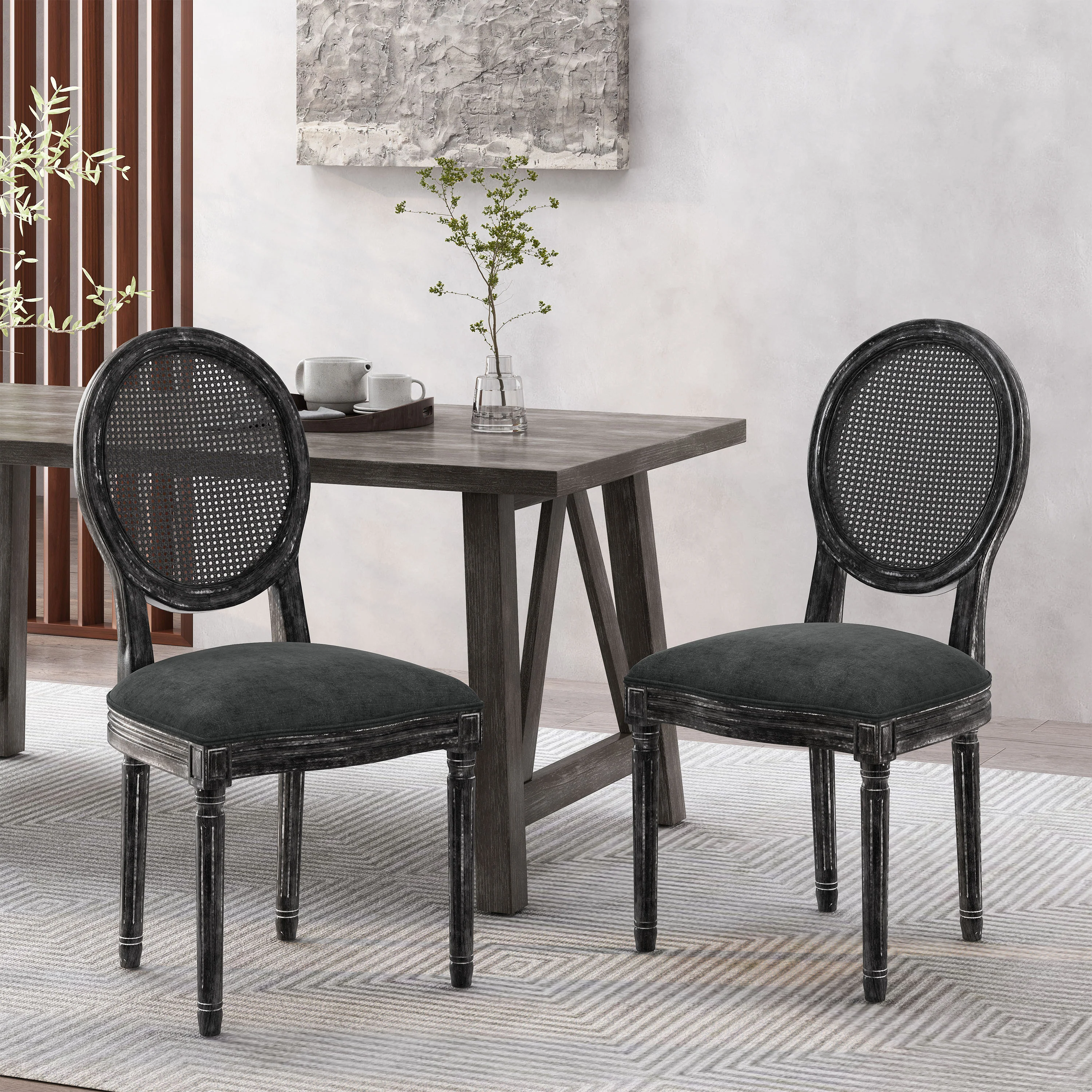 Lintz French Country Wood and Cane Upholstered Dining Chair, Set of 2 - furnishings