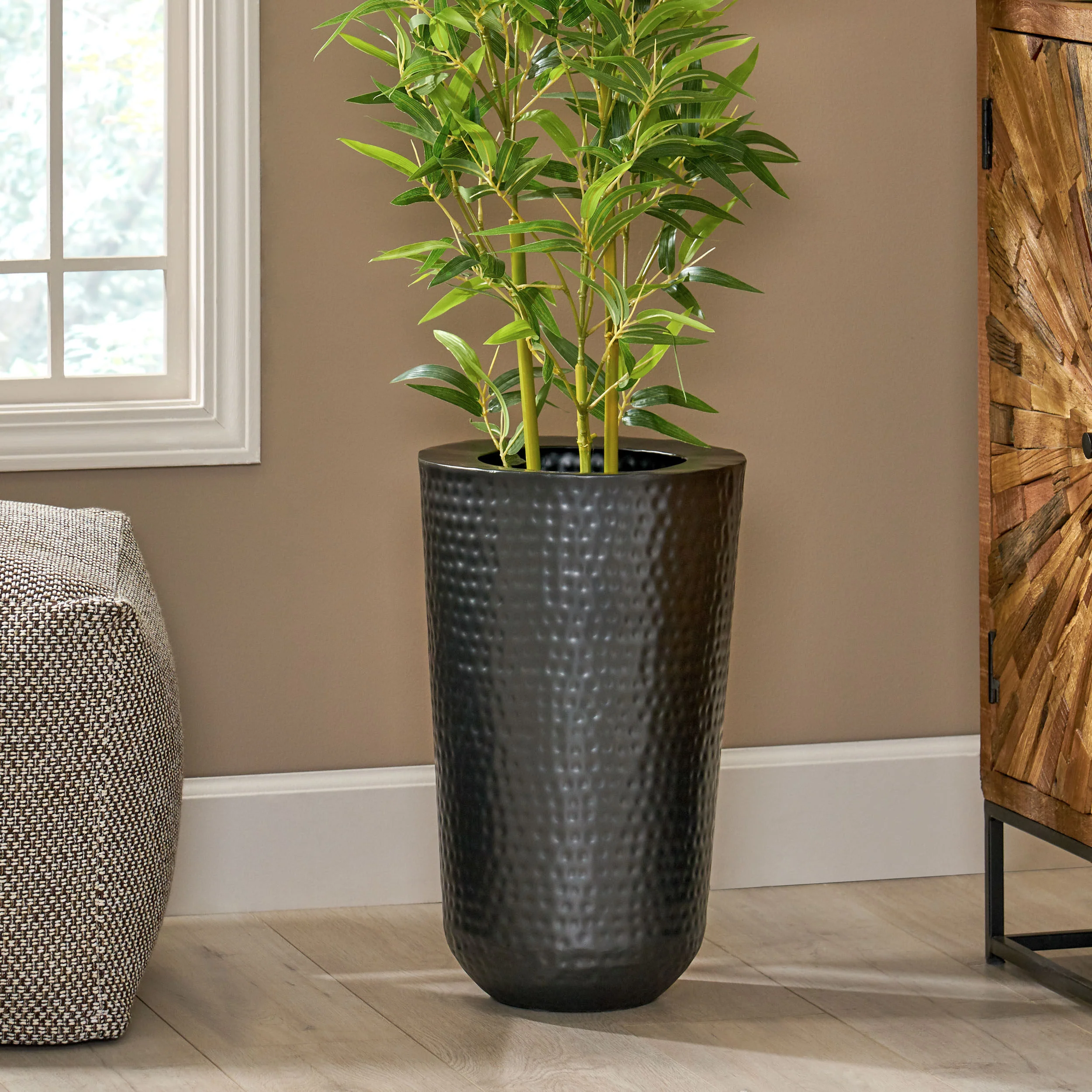 Tamara Meigs Modern Handcrafted Iron Planter, Black - furnishings