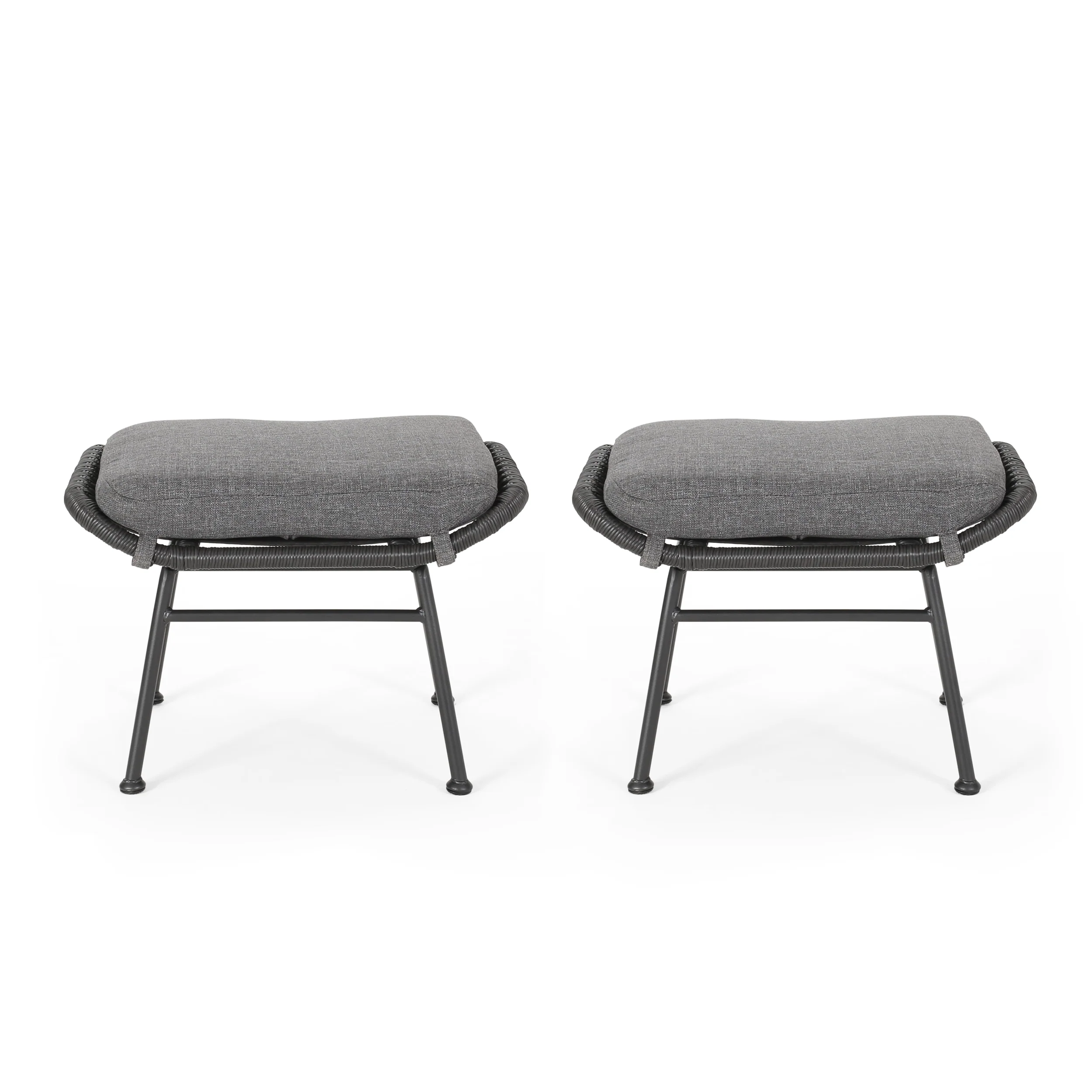 Gloria Outdoor Modern Boho Wicker Ottoman (Set of 2) - furnishings