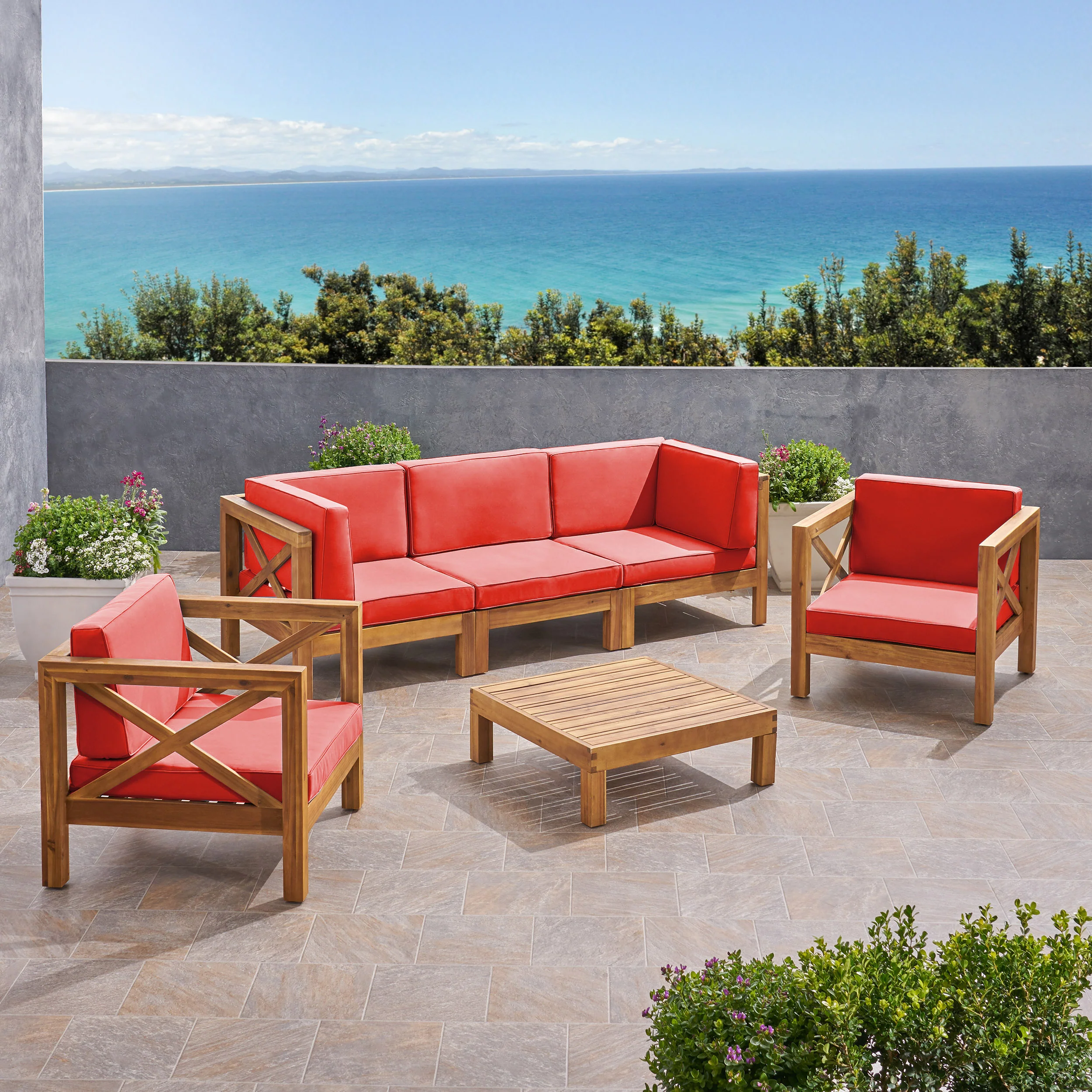 Morgan Outdoor 5 Seater Acacia Wood Sofa Chat Set - furnishings
