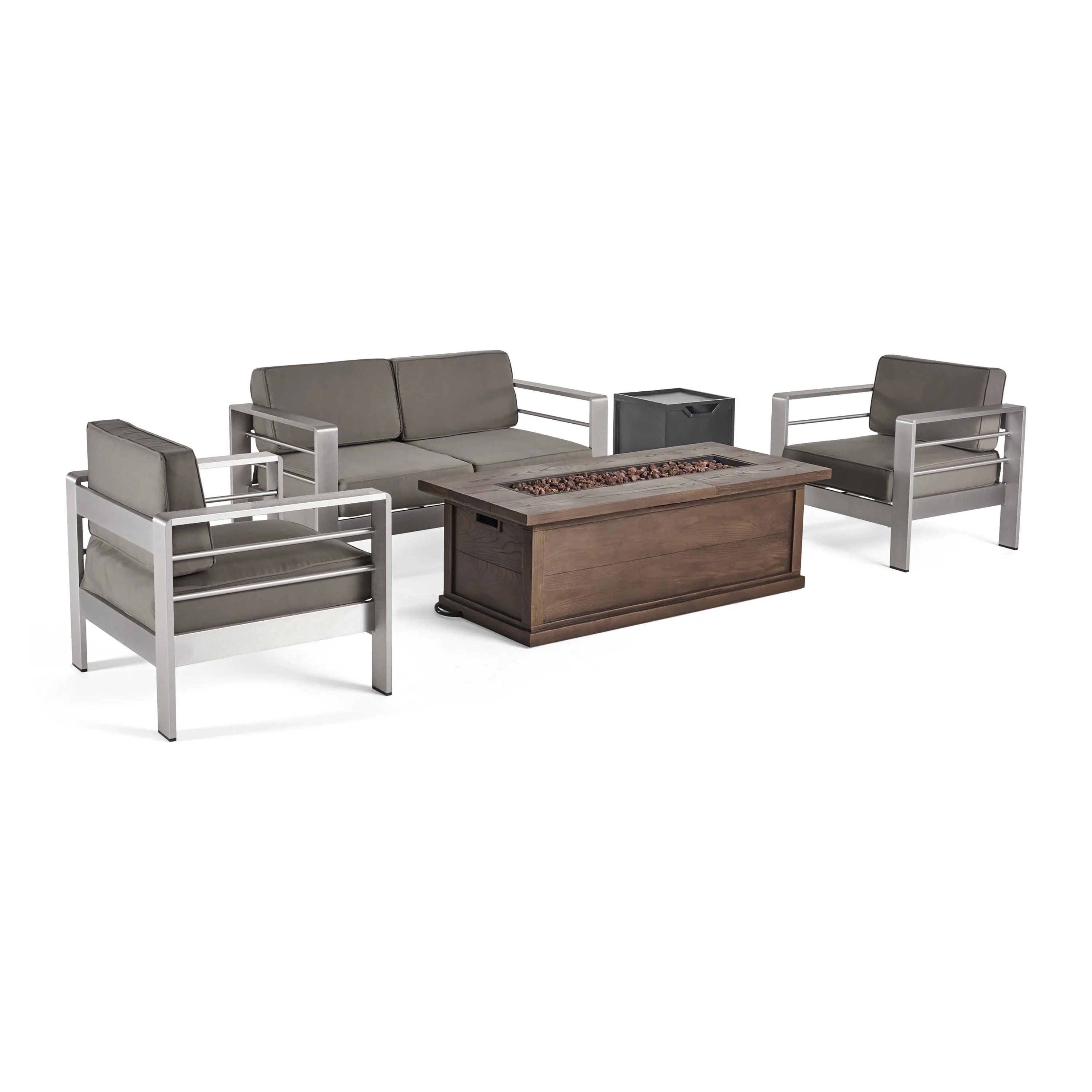 Crested Bay Outdoor Aluminum 3-piece Chat Set with 56-inch Rectangular Liquid Propane Fire Table - furnishings