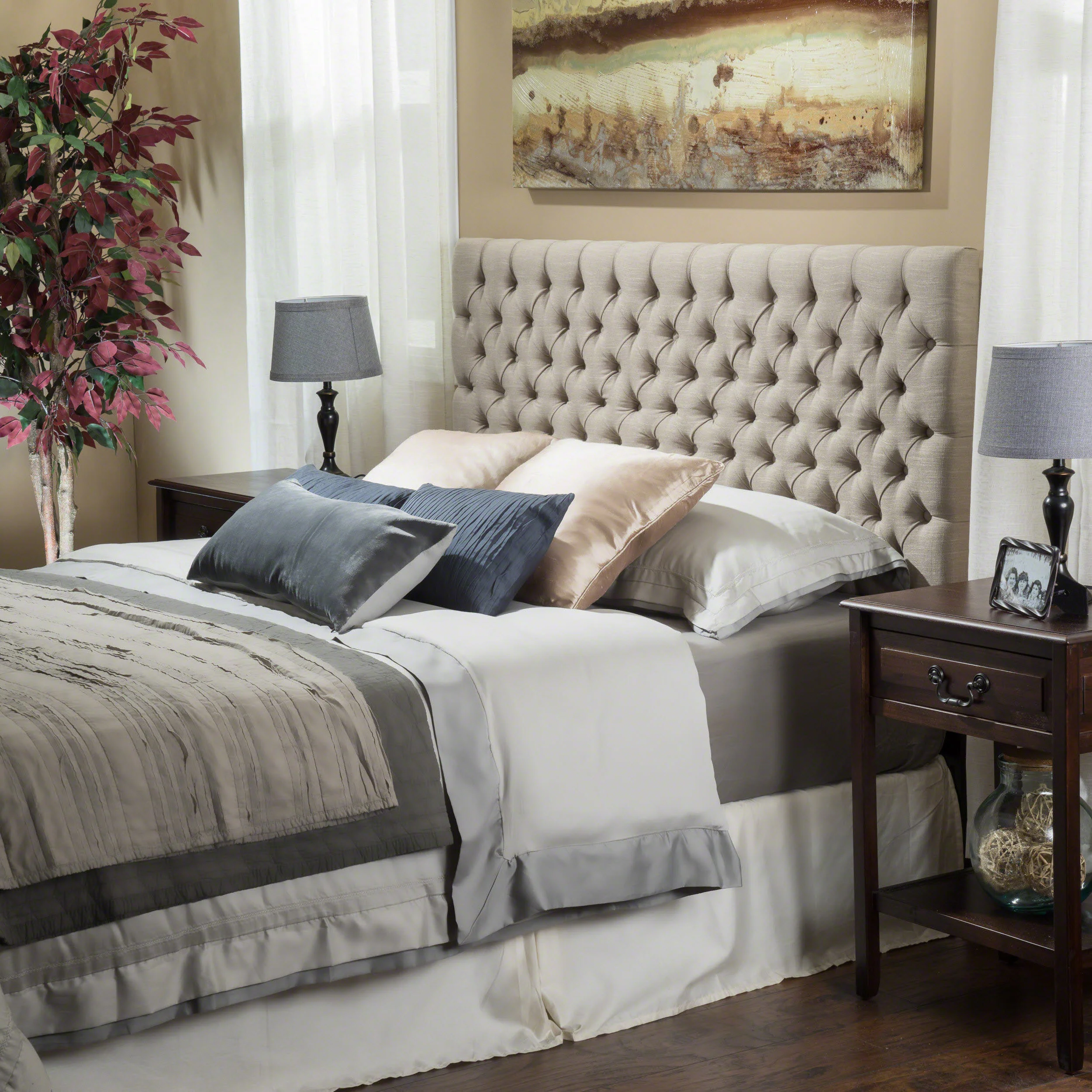 Holland Queen/Full Sandy Beige Fabric Headboard - furnishings