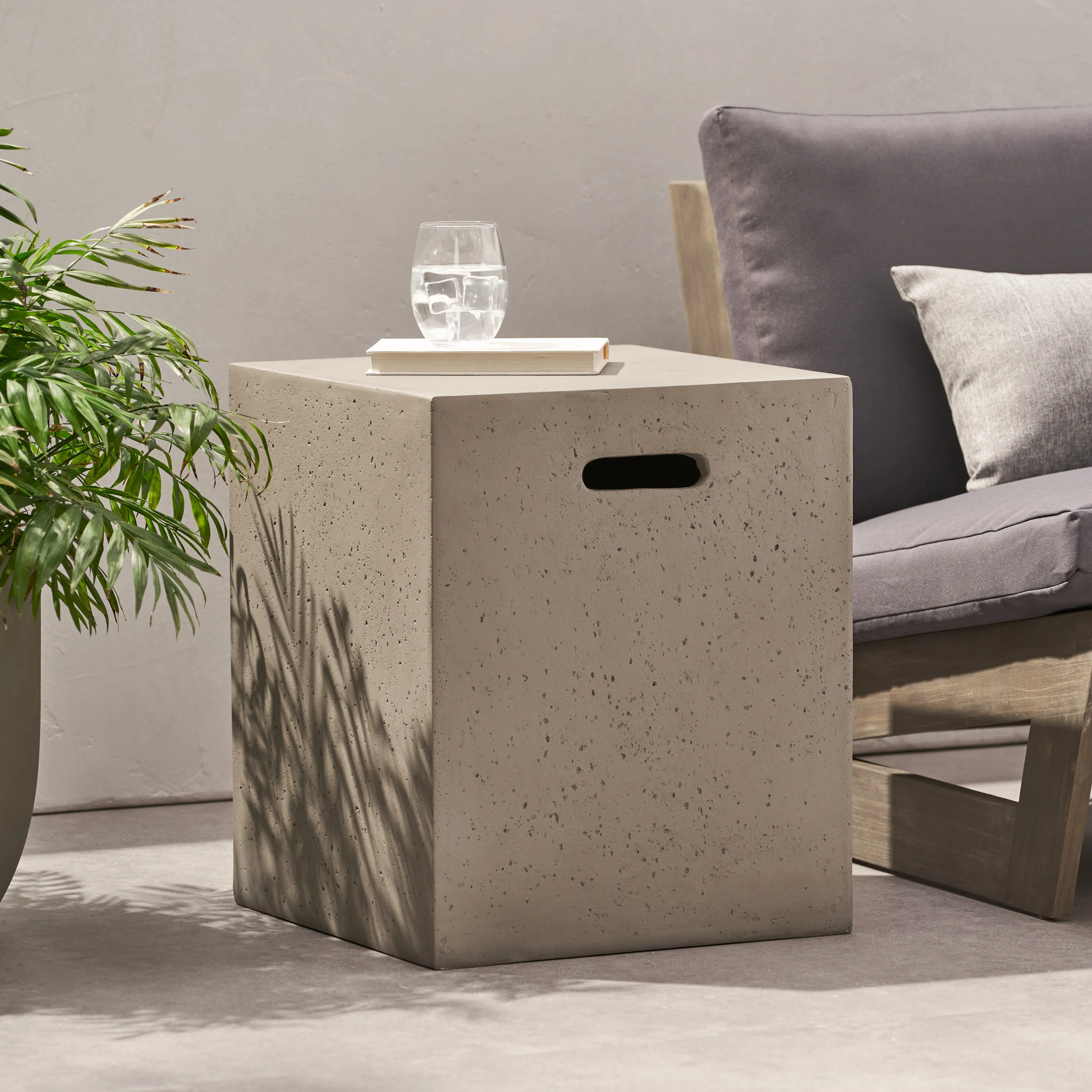 Hearth Outdoor Lightweight Concrete Tank Holder Side Table - furnishings