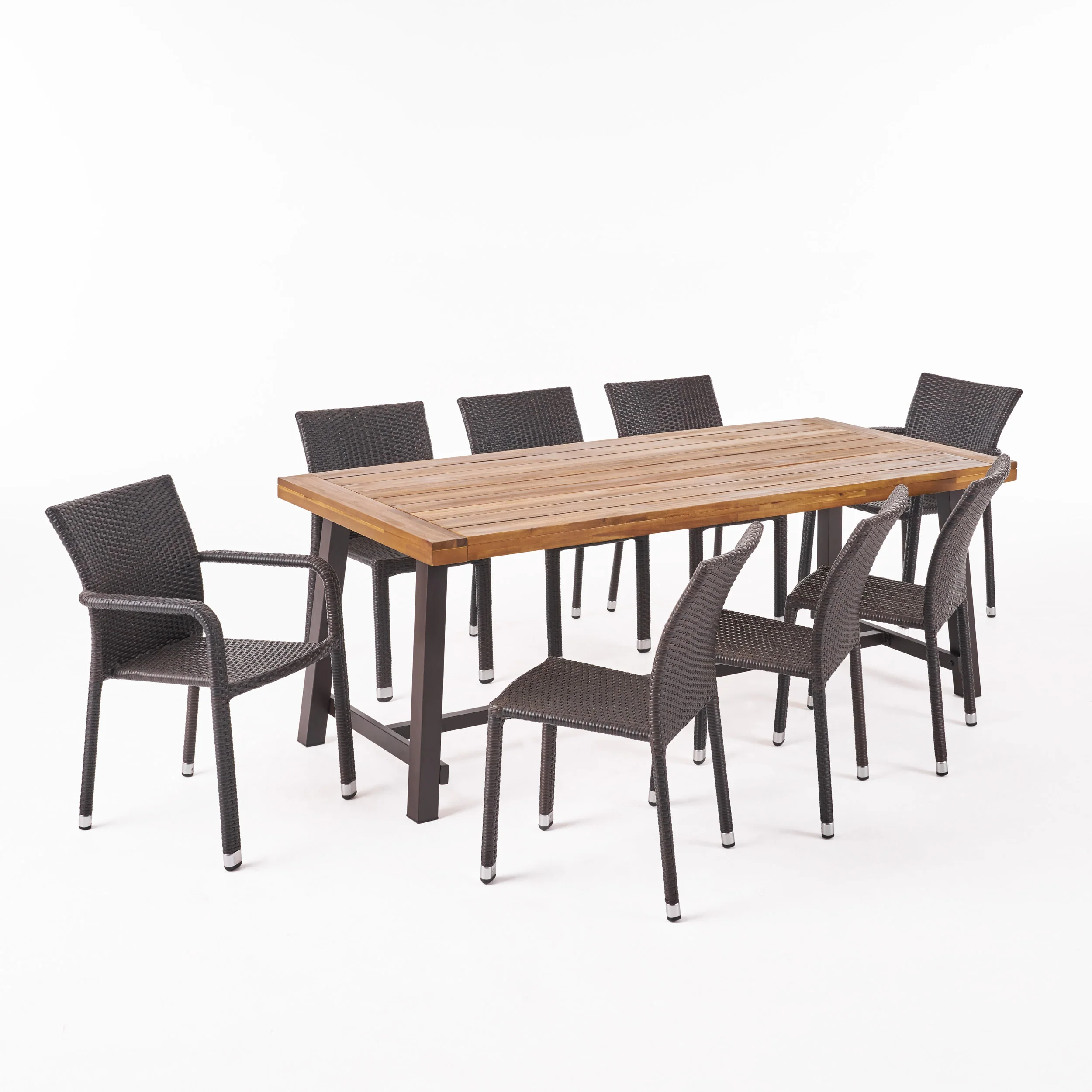 Deacon Outdoor Wood and Wicker 8 Seater Dining Set - furnishings