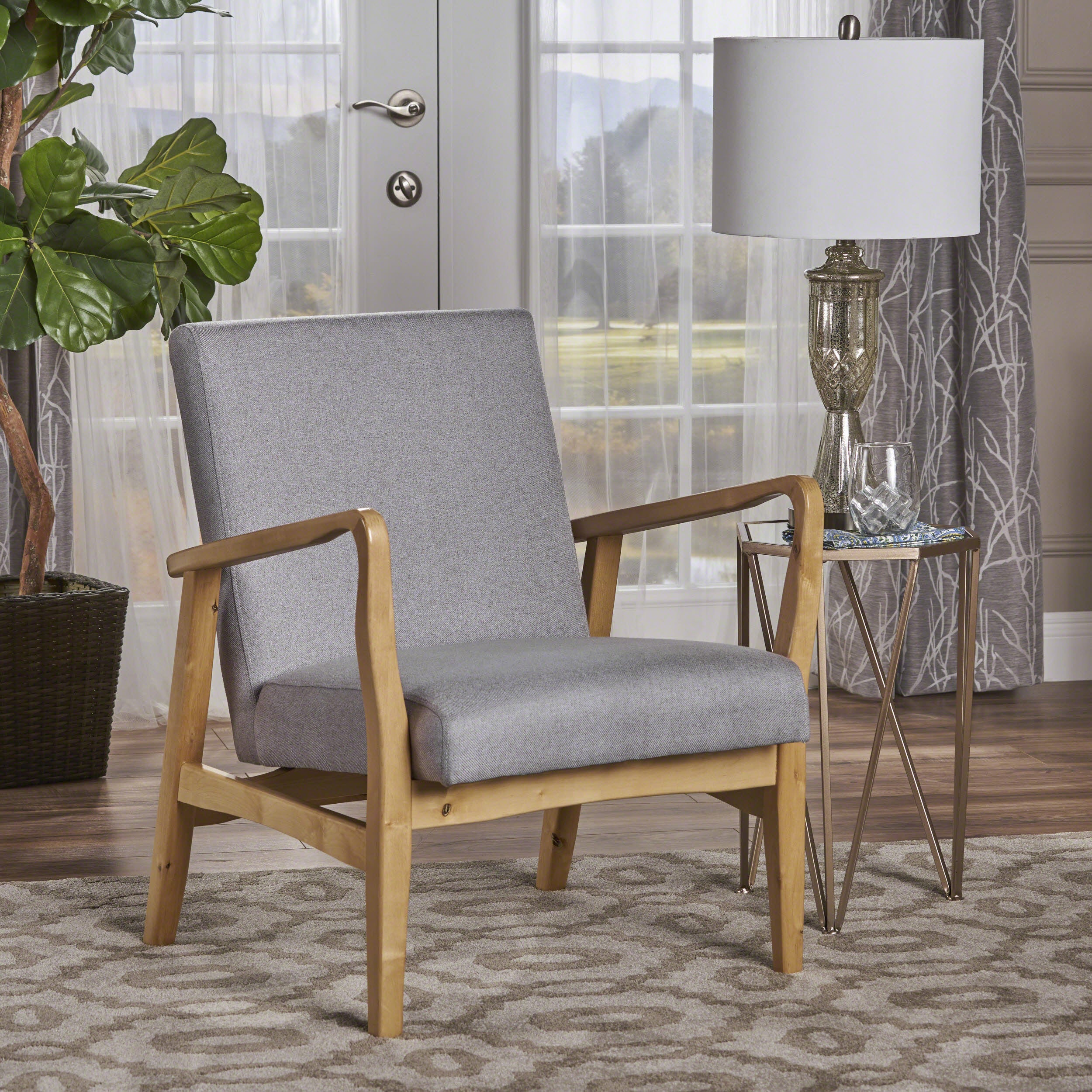 Winford Mid-Century Modern Wood Frame Fabric Armchair - furnishings