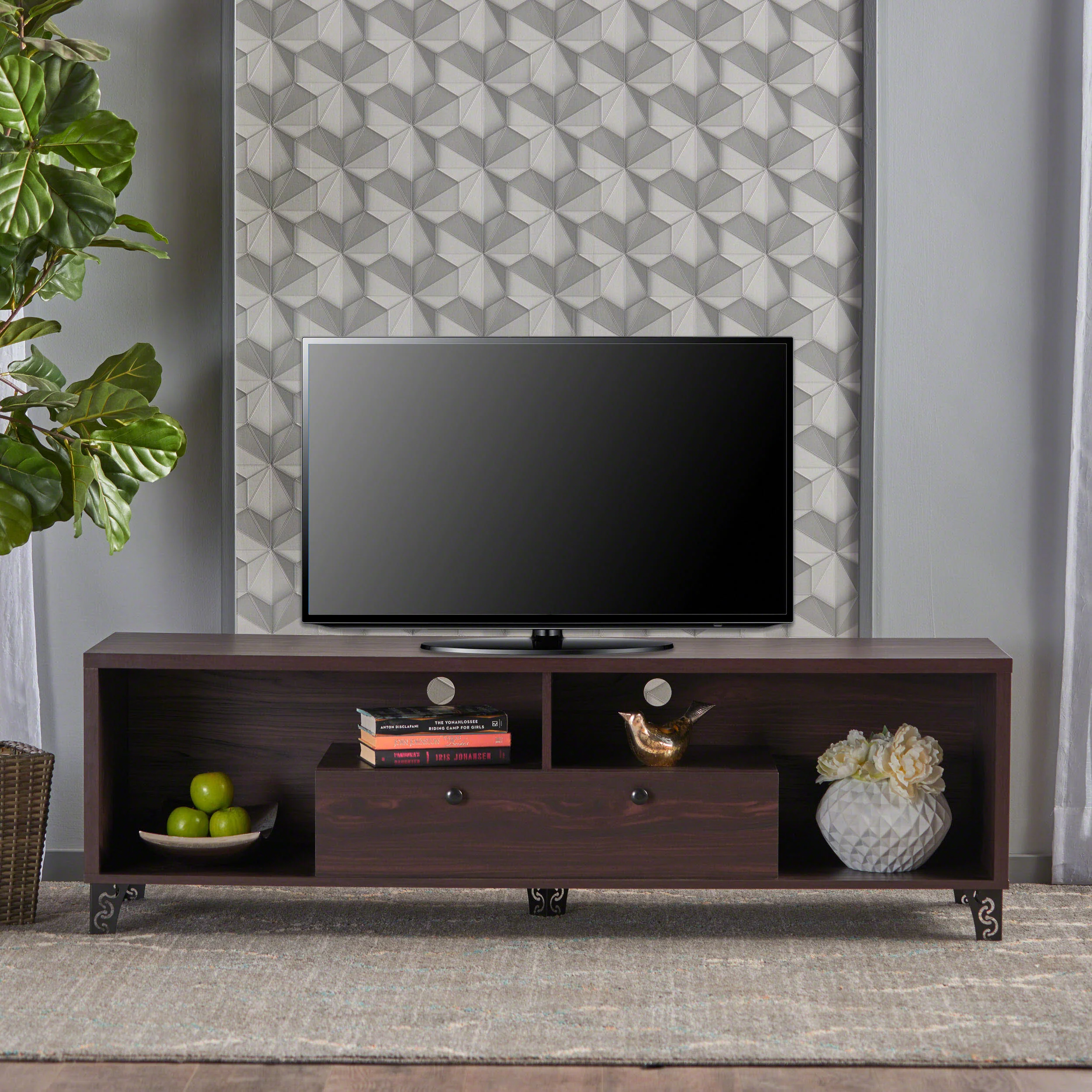 Celia Mid Century Modern Cabinet & Shelves TV Stand - furnishings