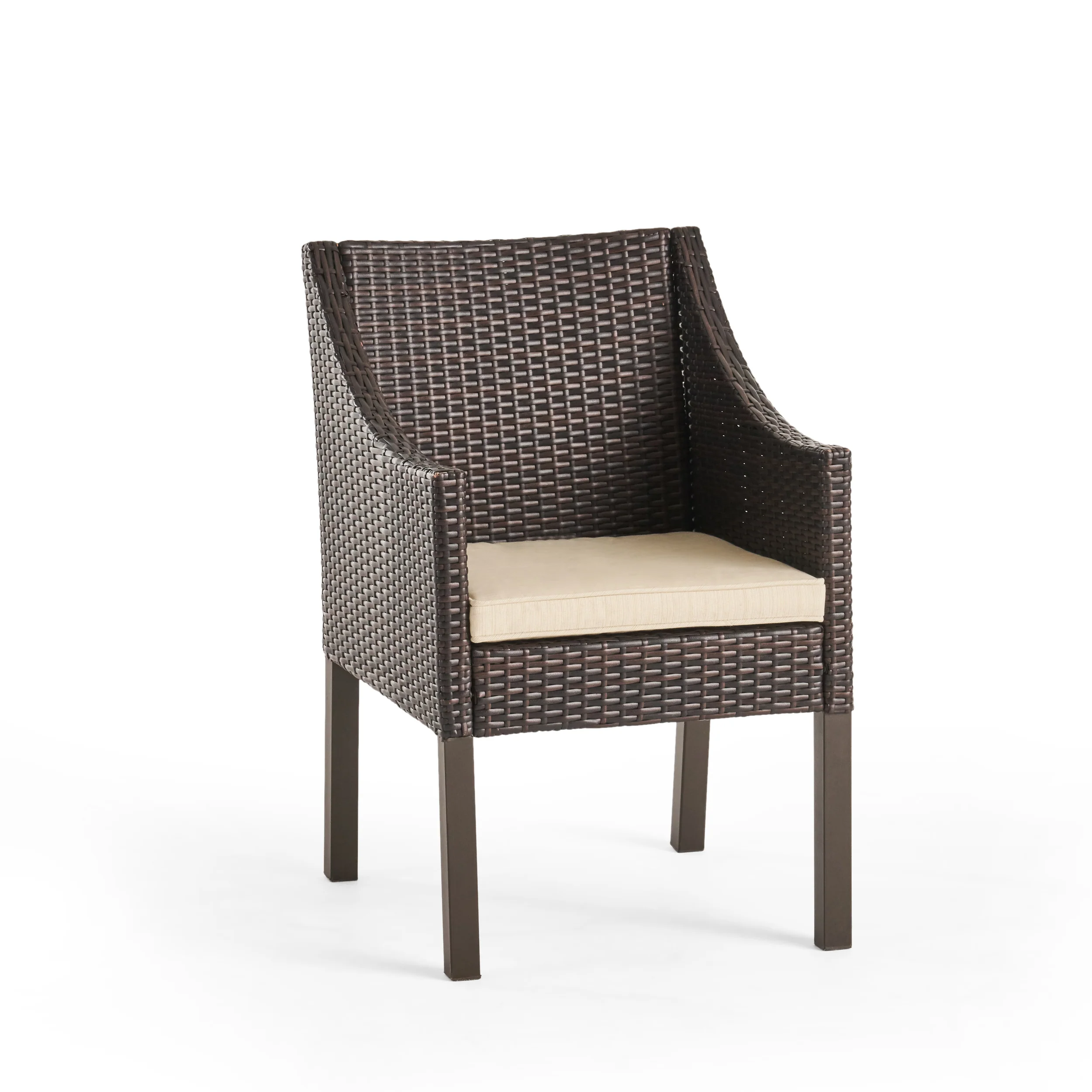 Hedy Outdoor 7 Piece Acacia Wood Dining Set with Wicker Chairs, Teak and Multi Brown and Beige - furnishings
