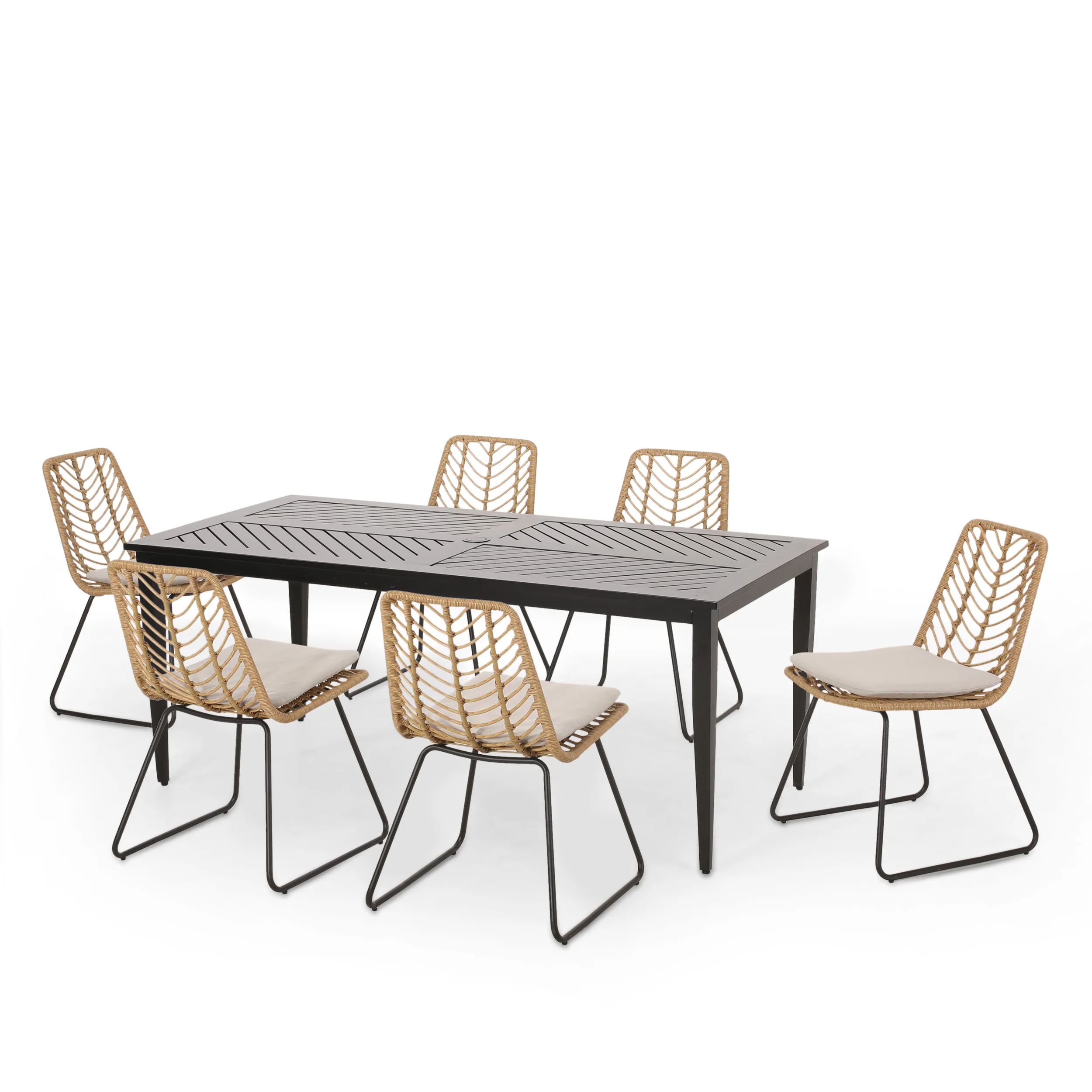 Azlee Berrien Outdoor 7 Piece Dining Set with Wicker Seating - furnishings