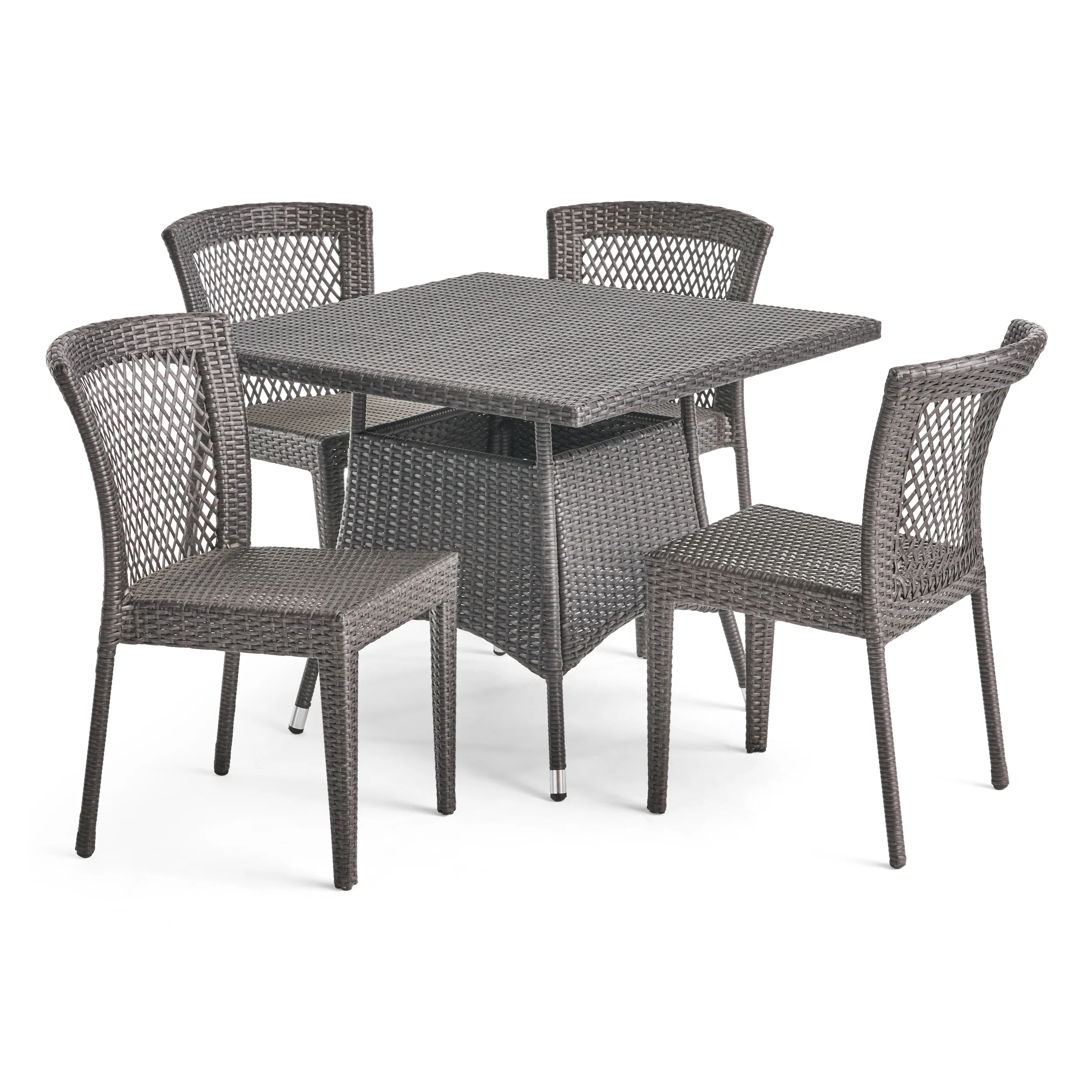 Palmer Outdoor 5 Piece Wicker Dining Set, Grey - furnishings