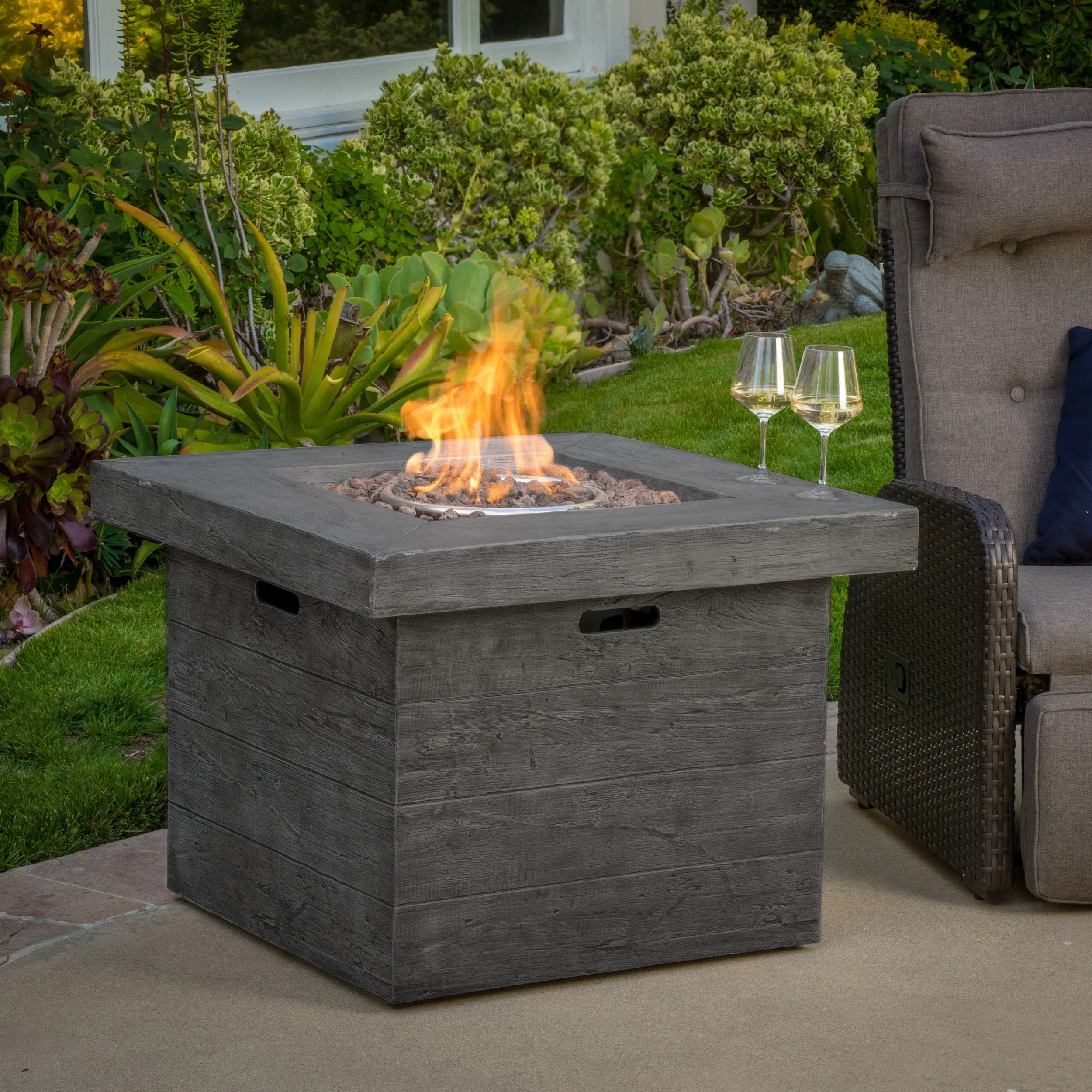 Vermont Outdoor 32-inch Square Liquid Propane Fire Pit with Lava Rocks - furnishings