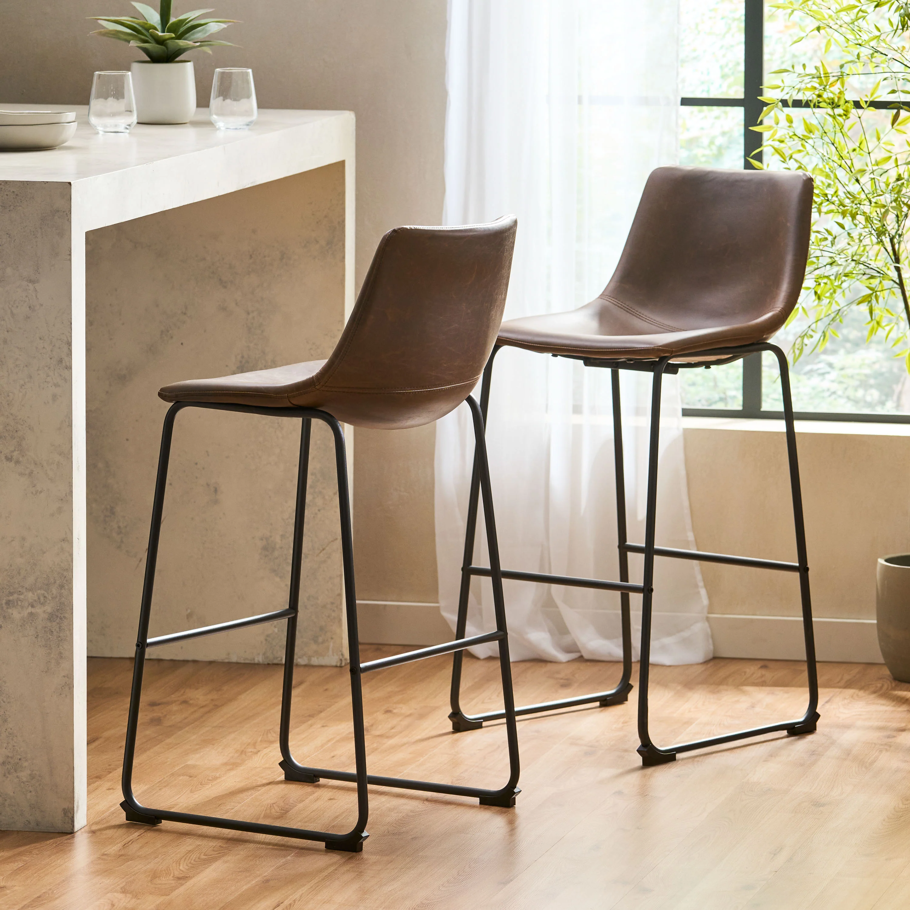 30-Inch Central Vintage Brown Bar Stool (Set of 2) - furnishings