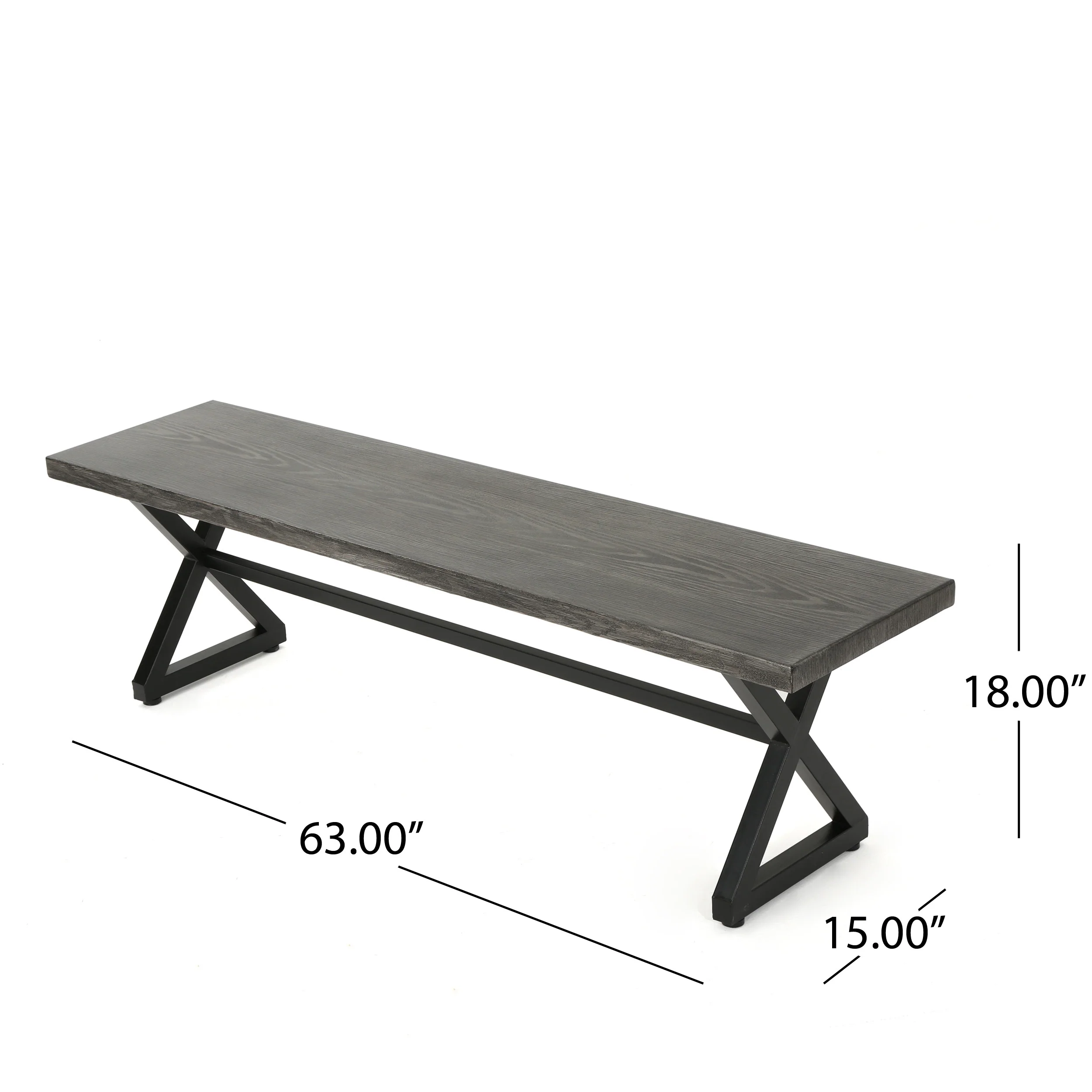 Rosarito Outdoor Aluminum Dining Bench with Black Steel Frame (Set of 2) - furnishings