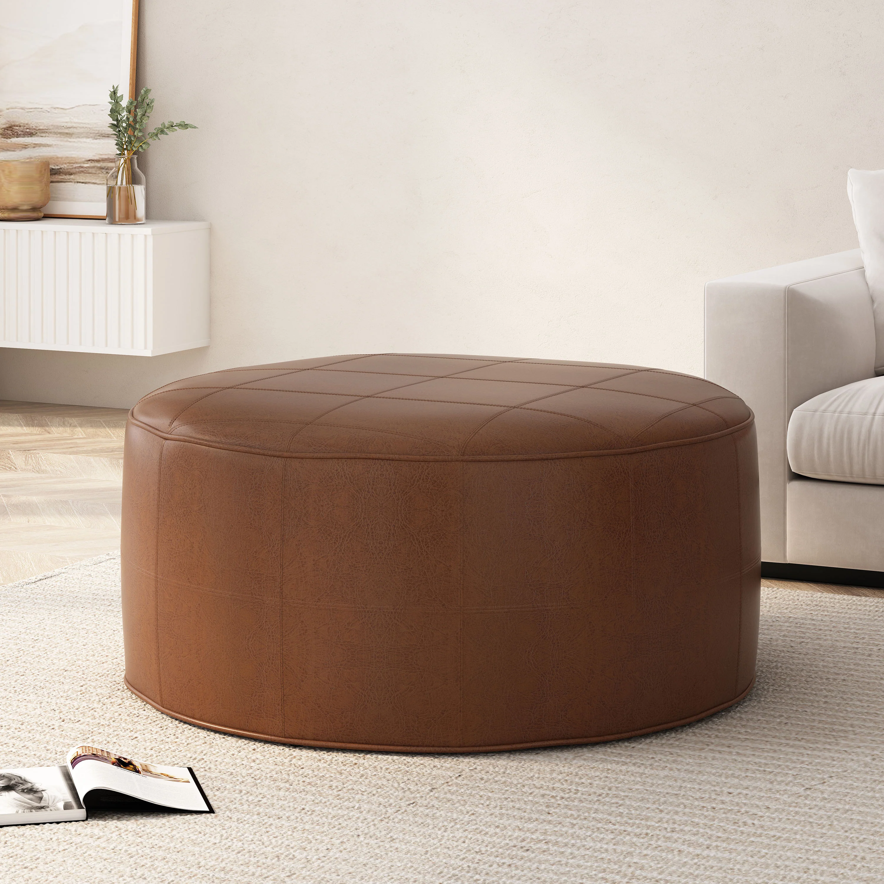 Dored Faux Leather Upholstered Ottoman - furnishings