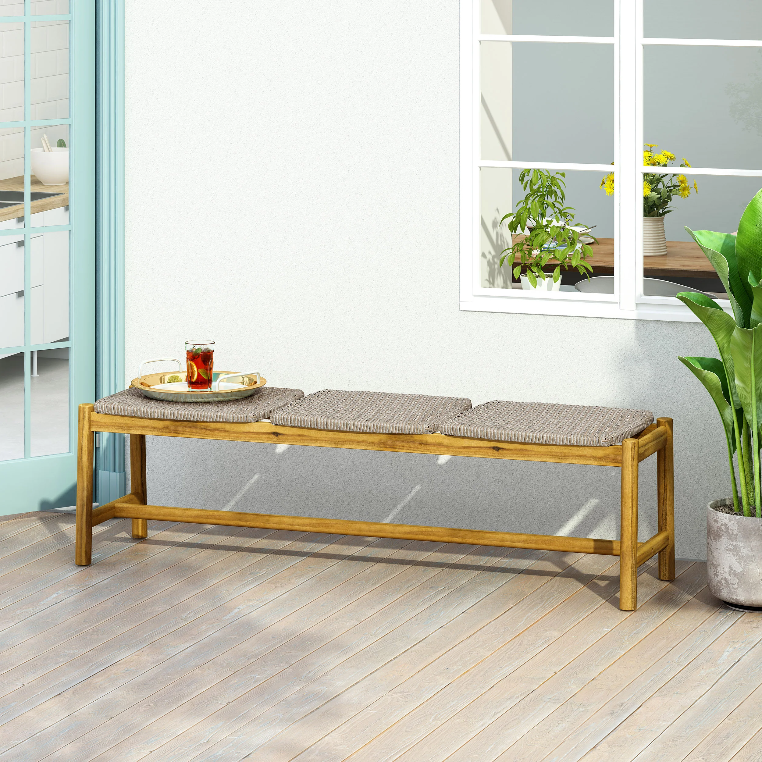 Erick Outdoor 3 Seater Wicker Bench - furnishings