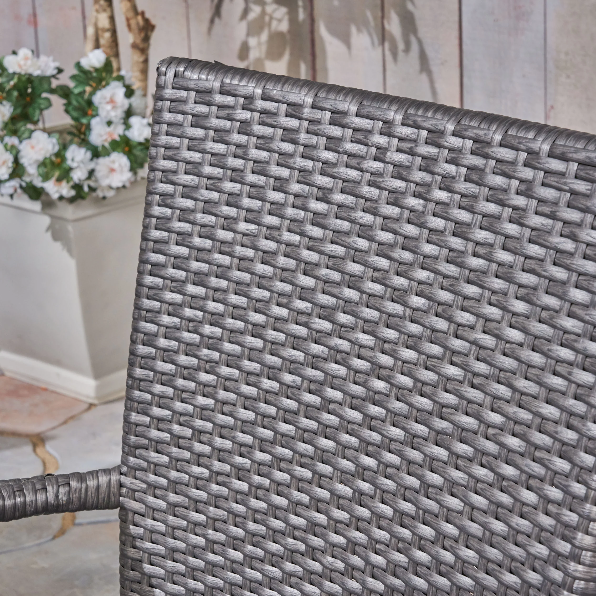 Jack Outdoor 6 Piece Dining Set with Stacking Wicker Chairs and Bench - furnishings