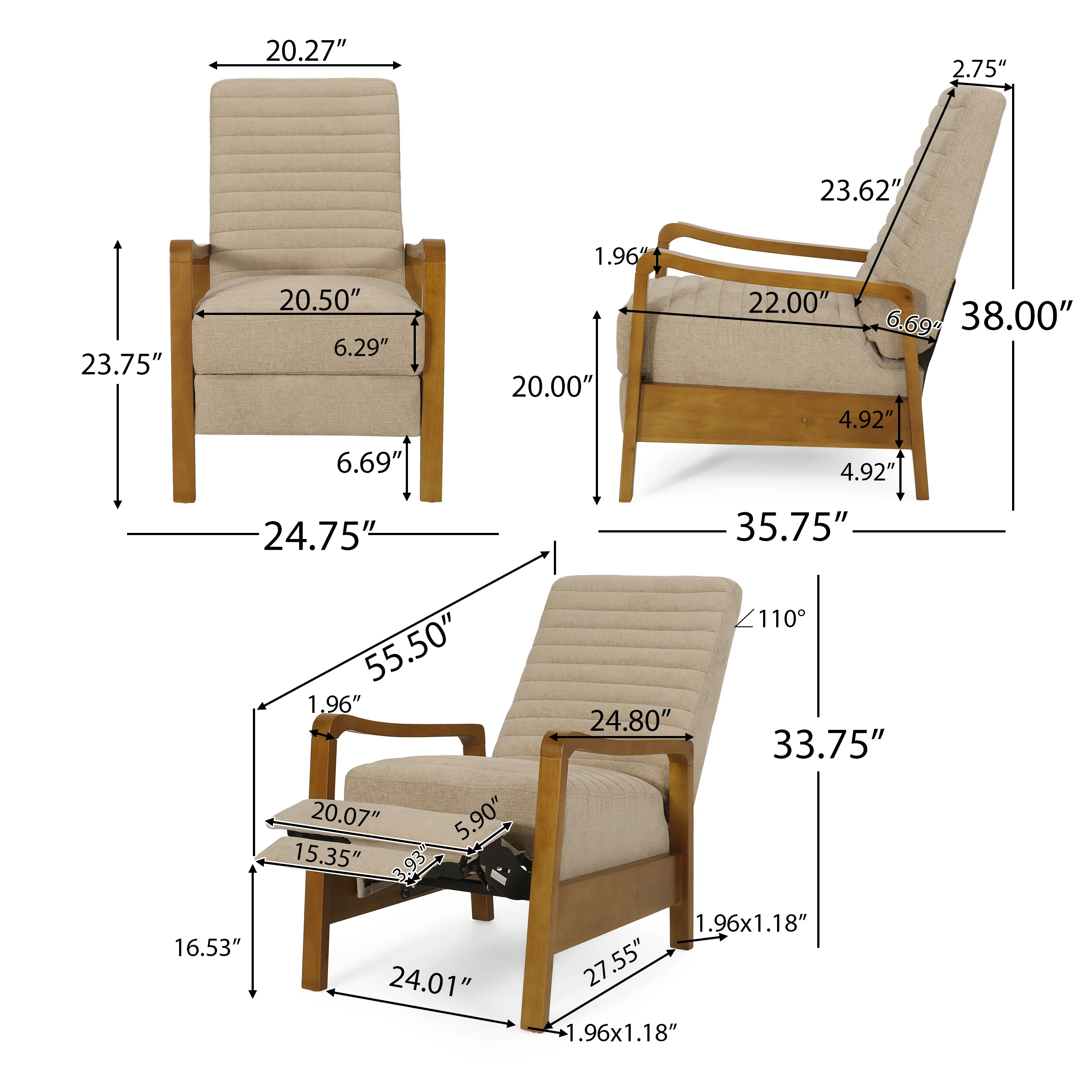 Neihart Contemporary Fabric Channel Stitch Pushback Recliner - furnishings