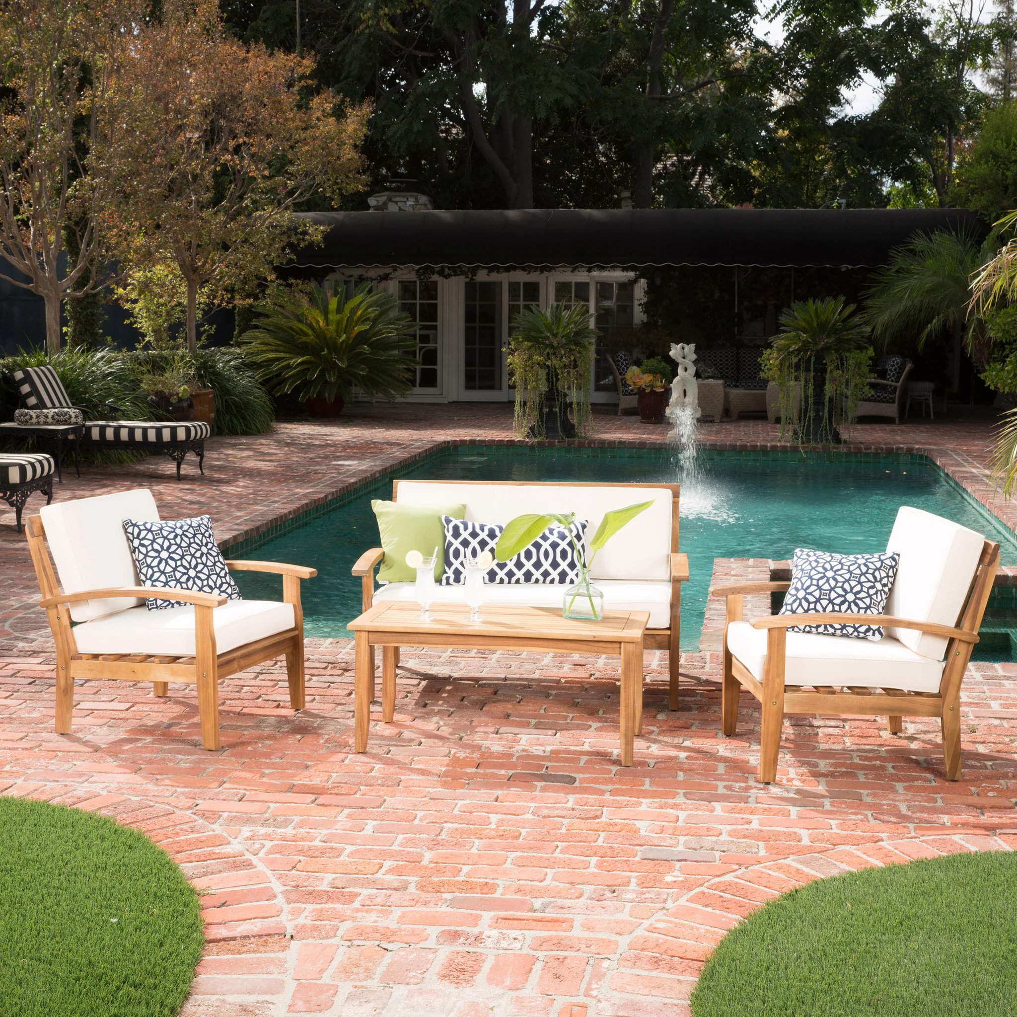 Peyton 4 Pc Acacia Wood Chat Set w/ Water Resistant Cushions - furnishings