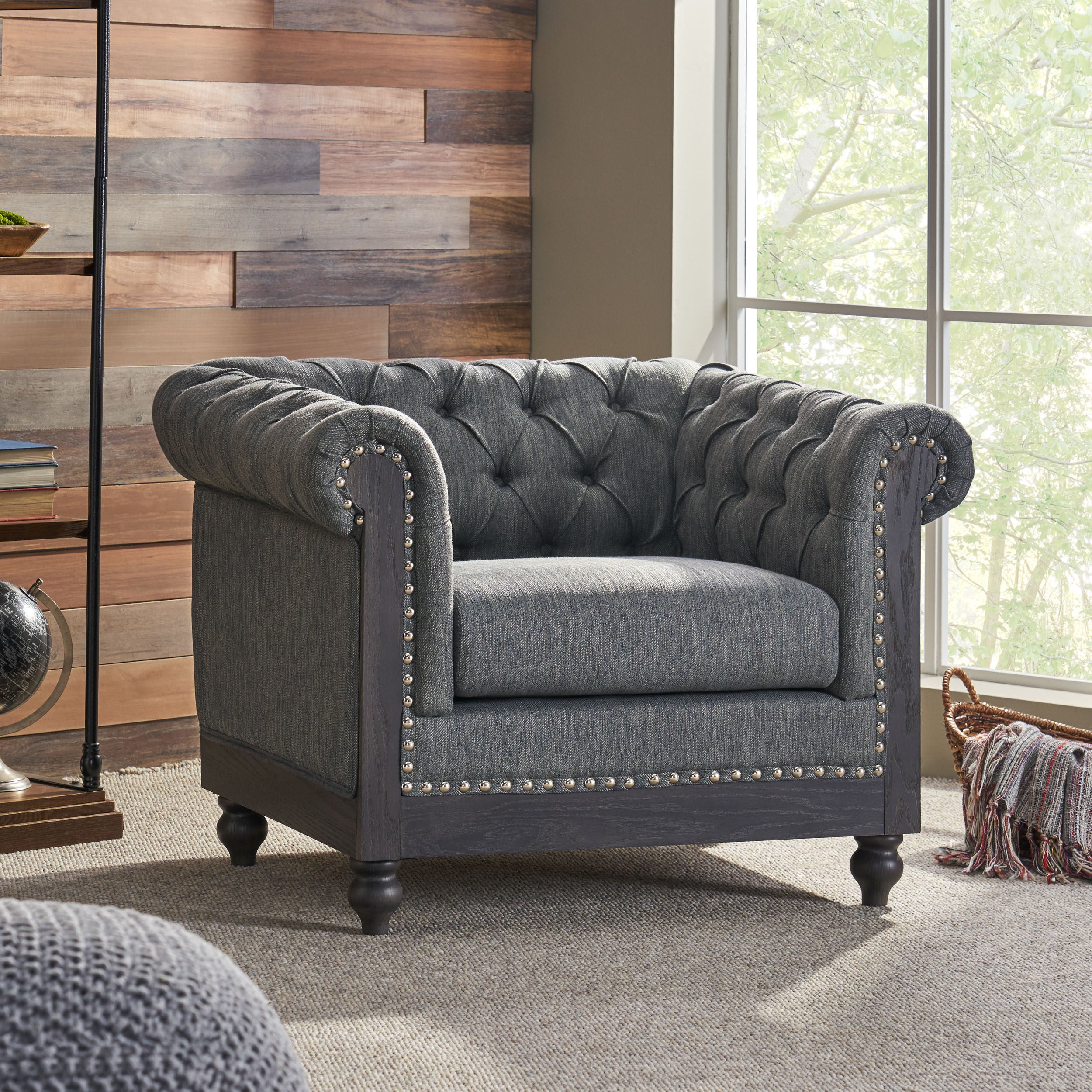 Batavia Chesterfield Tufted Fabric Club Chair with Nailhead Trim - furnishings