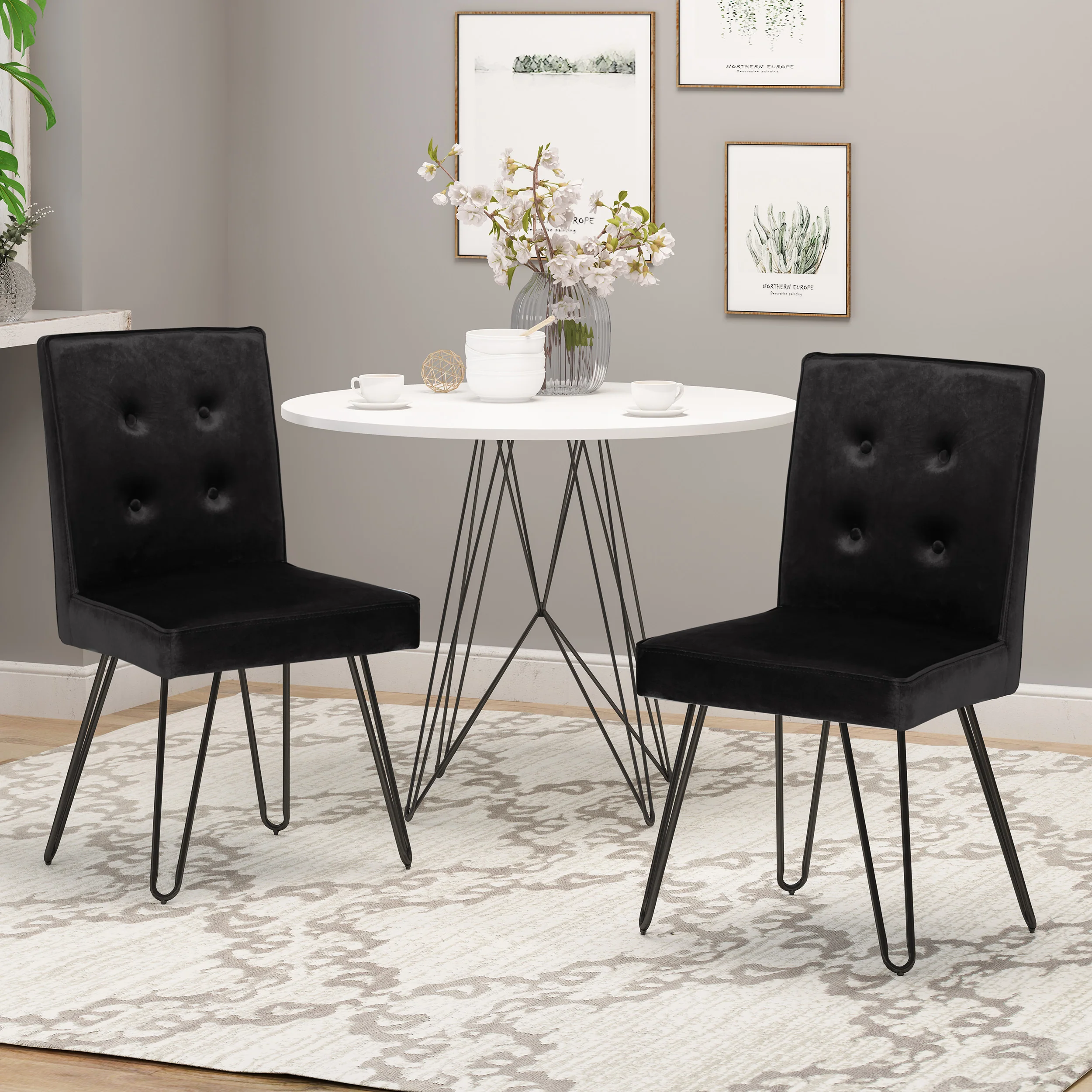 Natalie Glam Tufted Velvet Dining Chairs with Iron Legs  (Set of 2) - furnishings