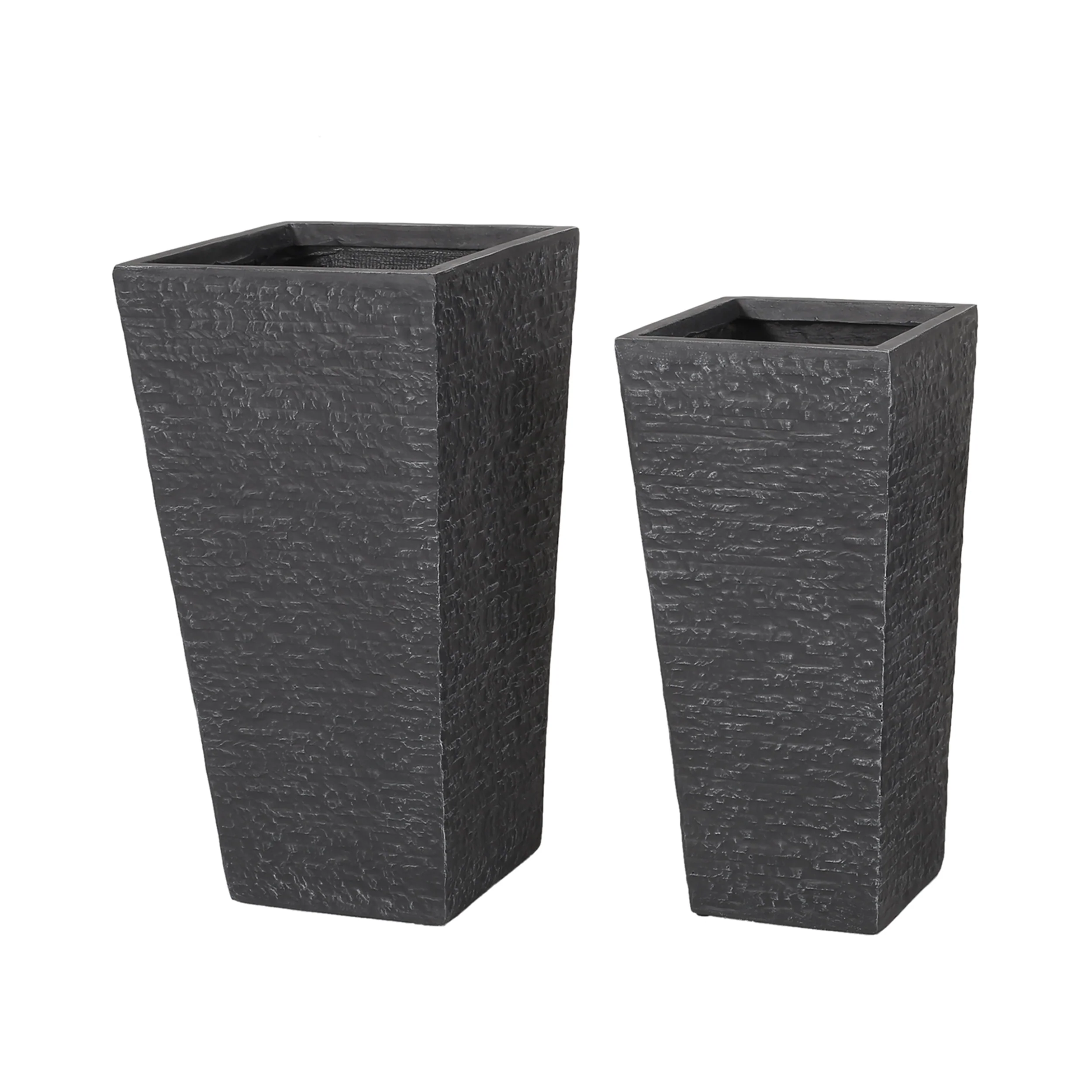 Tengren Outdoor Large and Medium Cast Stone Planters, Set of 2, Gray - furnishings