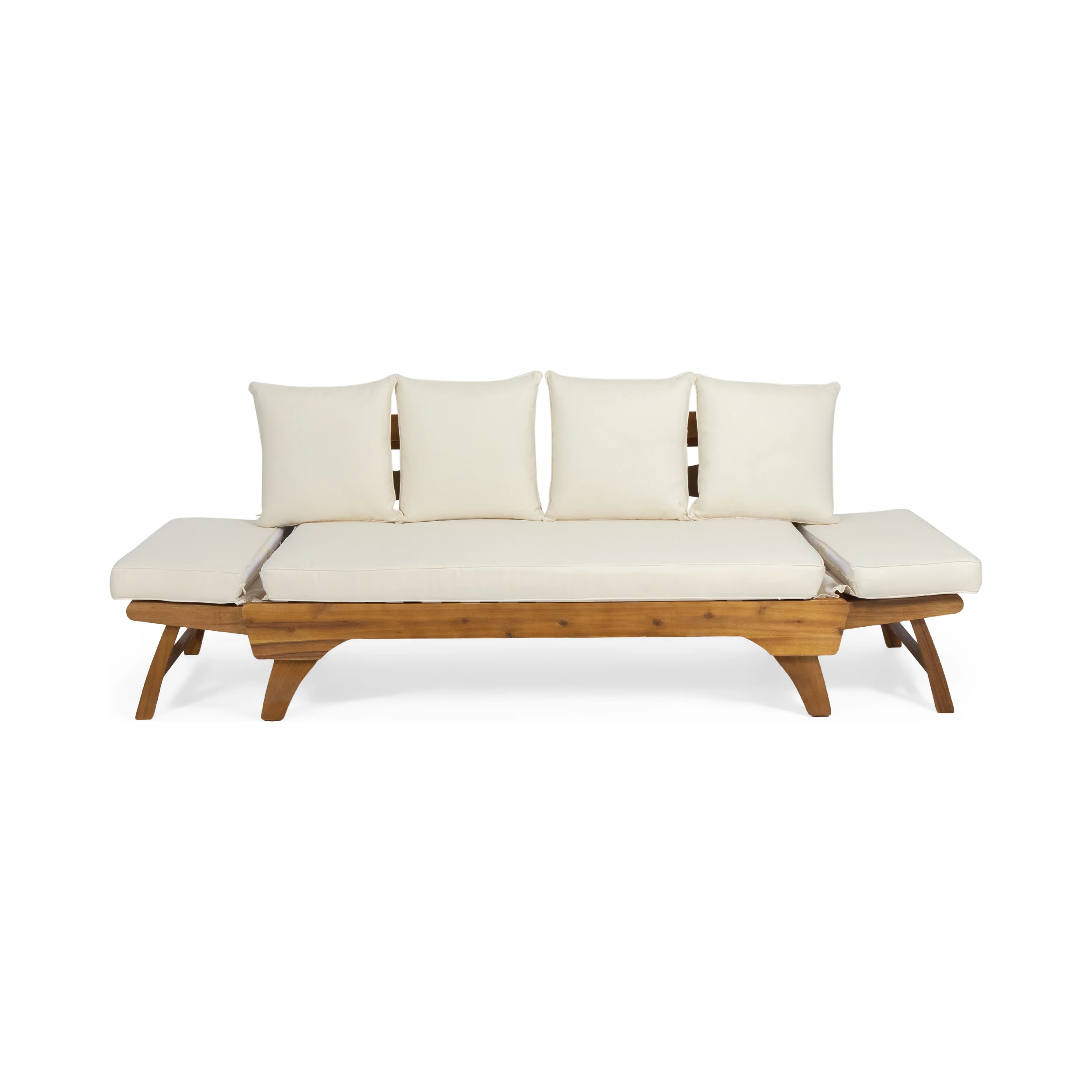 Oceanna Outdoor Acacia Wood and Rope Expandable Daybed with Cushions - furnishings