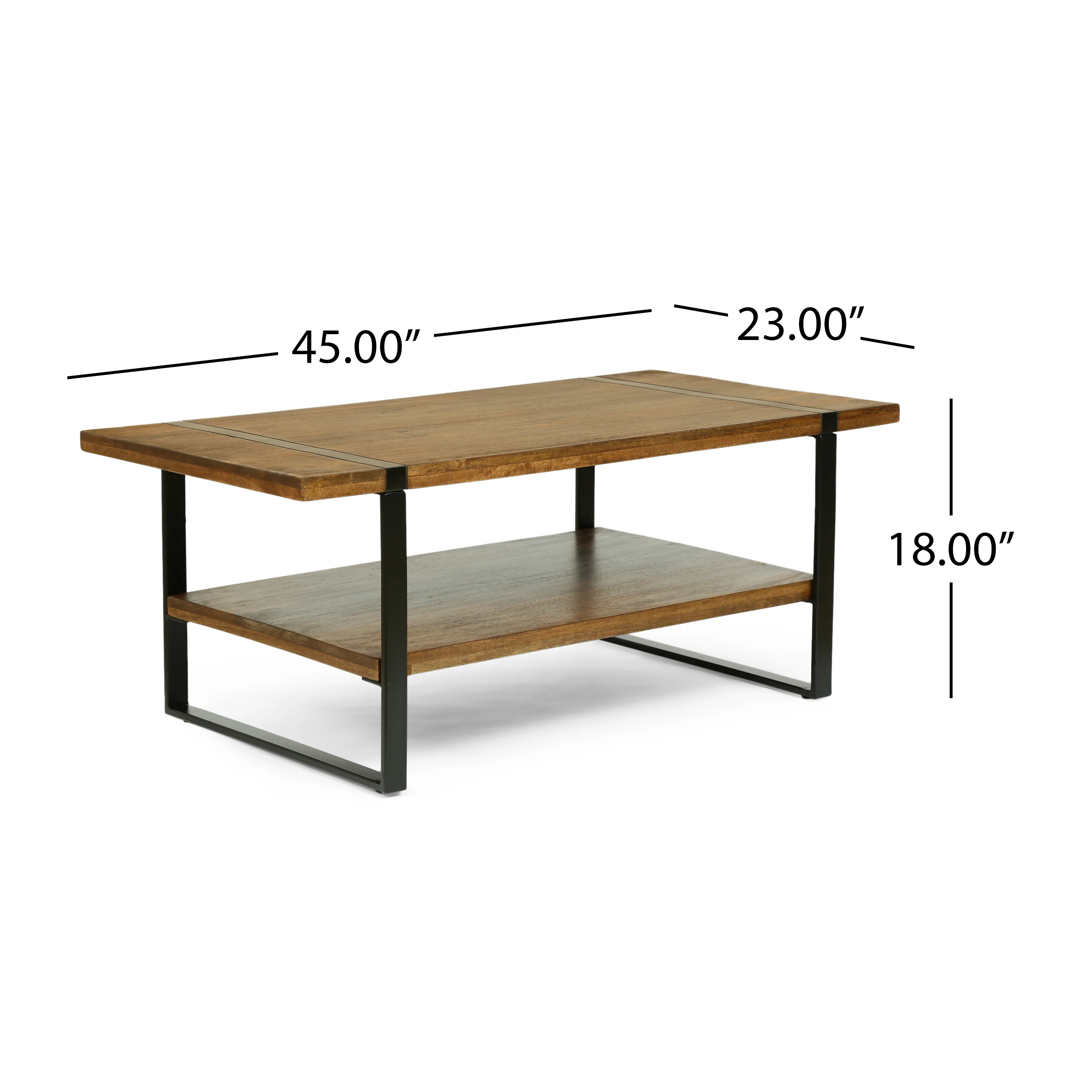Riverlake Handmade Mango Wood and Iron Rectangular Coffee Table, Walnut Brown and Black - furnishings