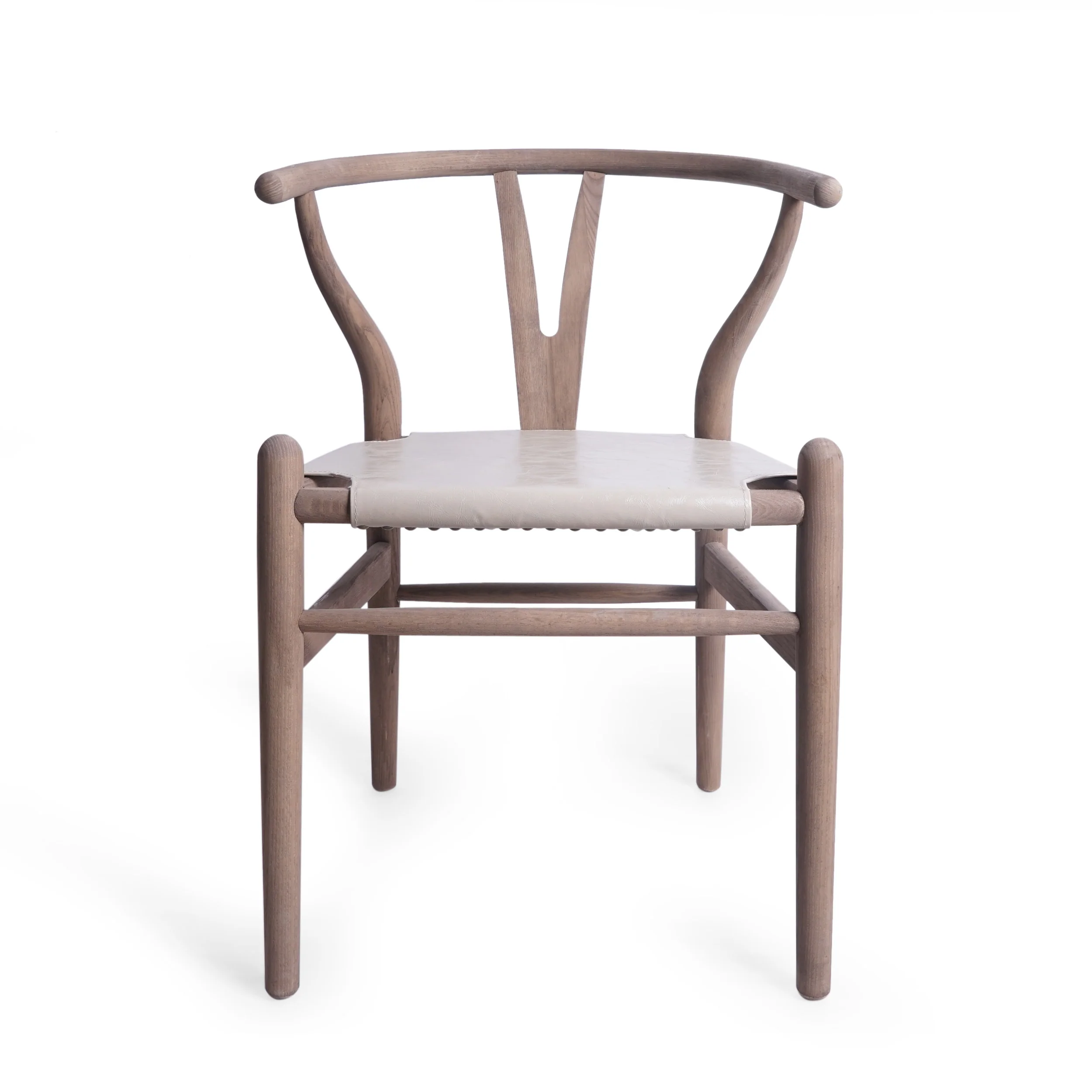 Quince Rustic Faux Leather and Elm Wood Wishbone Chair - furnishings